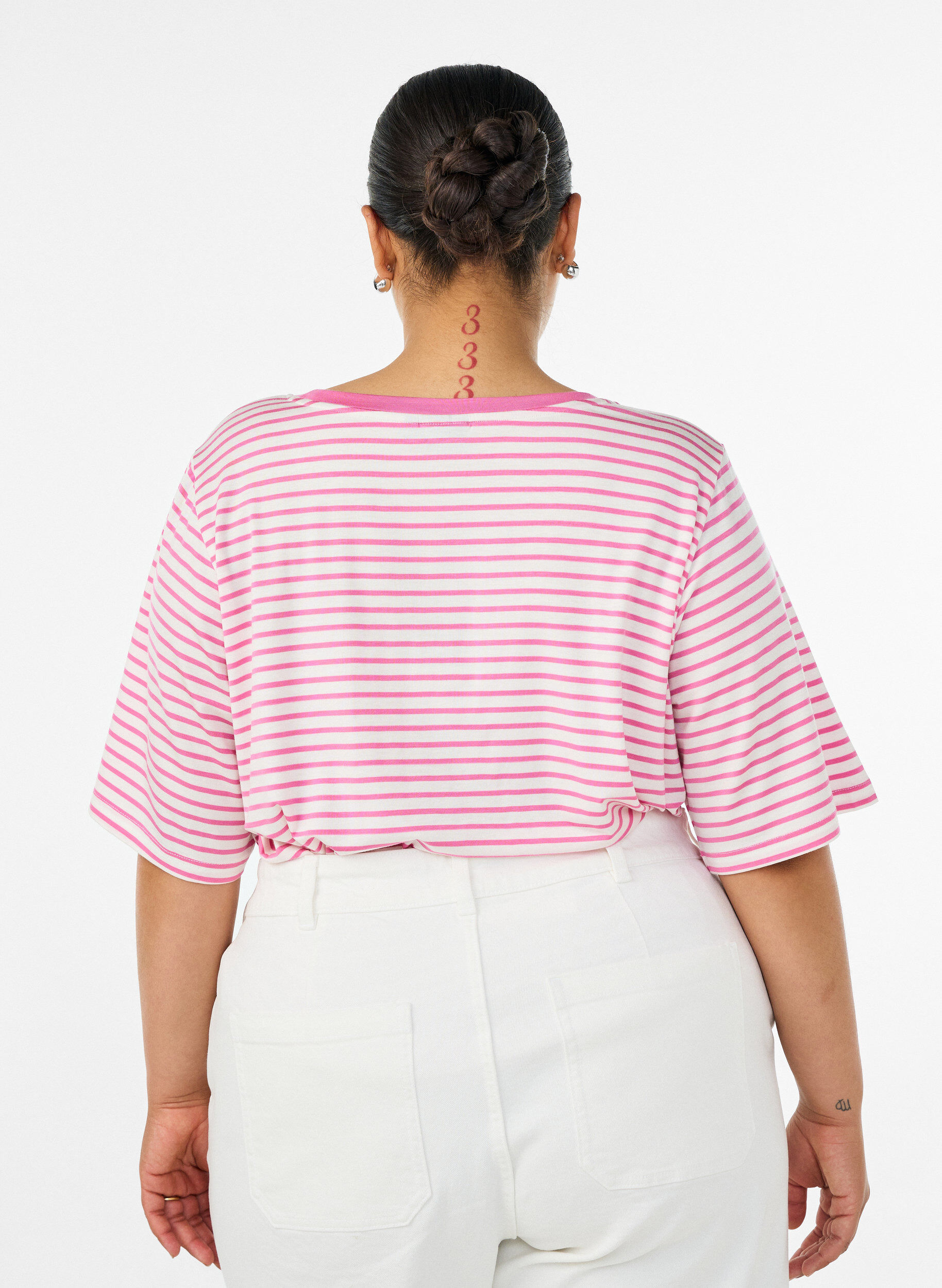 ZizziT-shirt en TENCEL&trade; Lyocell &agrave; rayures, Rose, Model image number 2