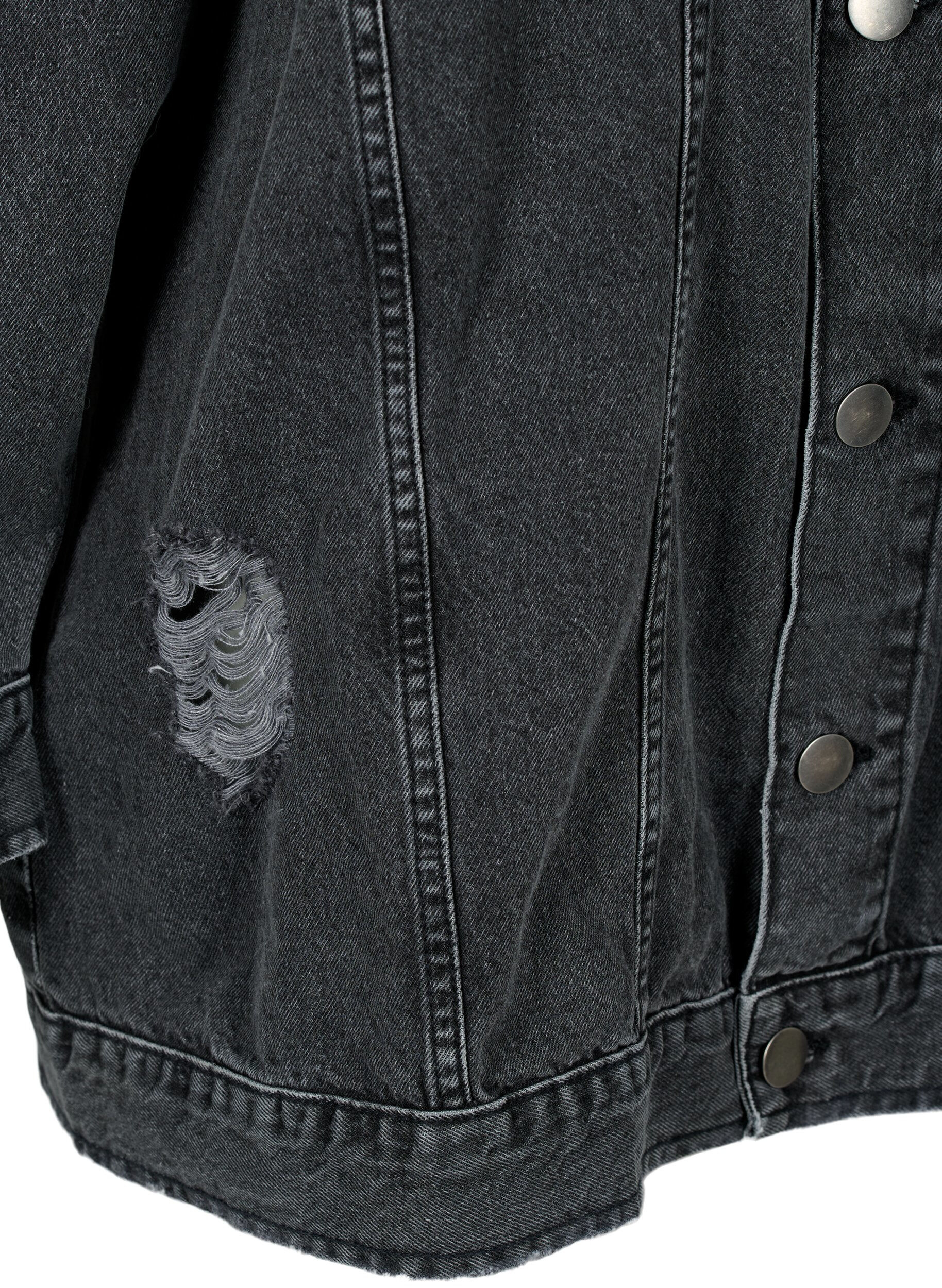 Zizzi Veste en jean ample avec d&eacute;tails de fente, Dark Grey Denim, Packshot image number 3
