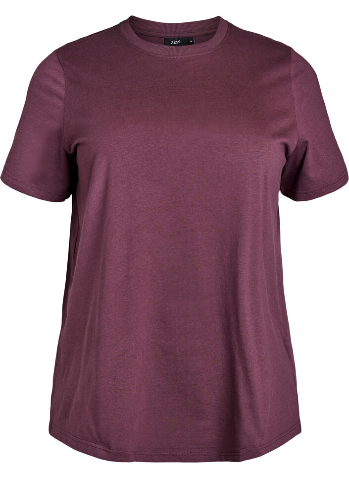 Basic-T-Shirt aus Baumwolle mit Rundhalsausschnitt, Dunkles Bordeaux, Packshot image number 0