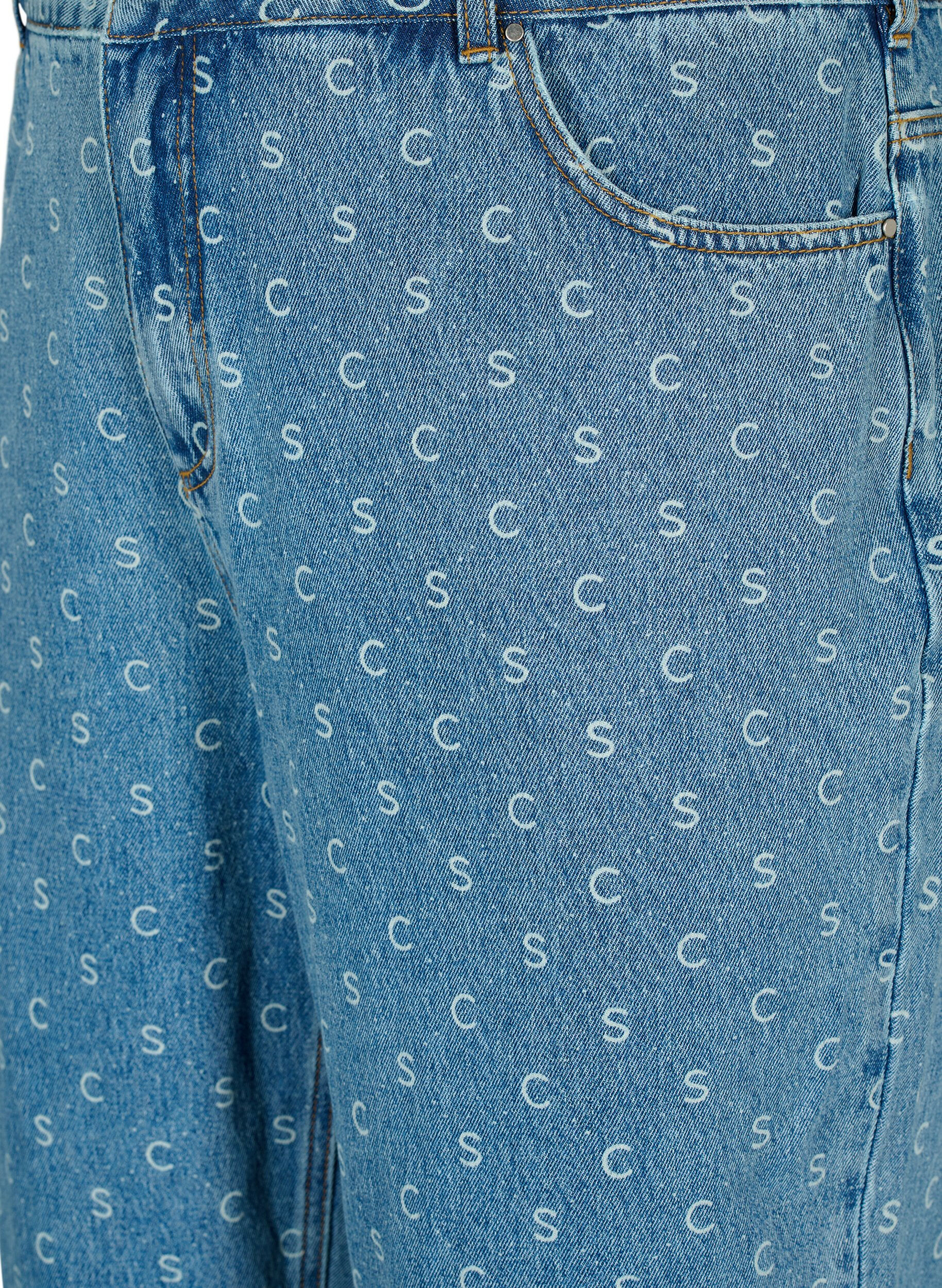 Zizzi Cropped Jeans mit Aufdruck und hoher Taille, Blue denim, Packshot image number 2