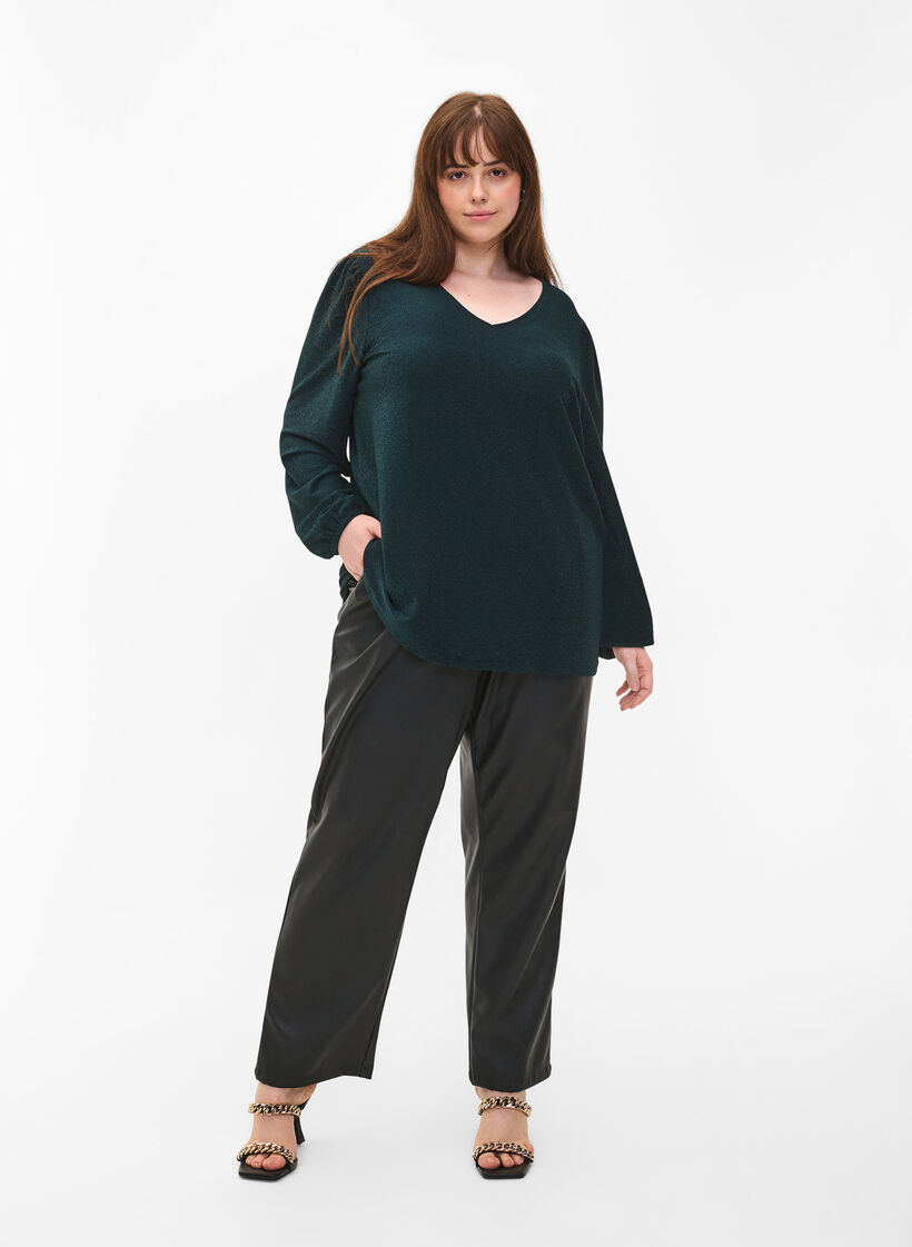  Glitzerbluse mit Puffärmeln, Black Scarab, Model image number 2