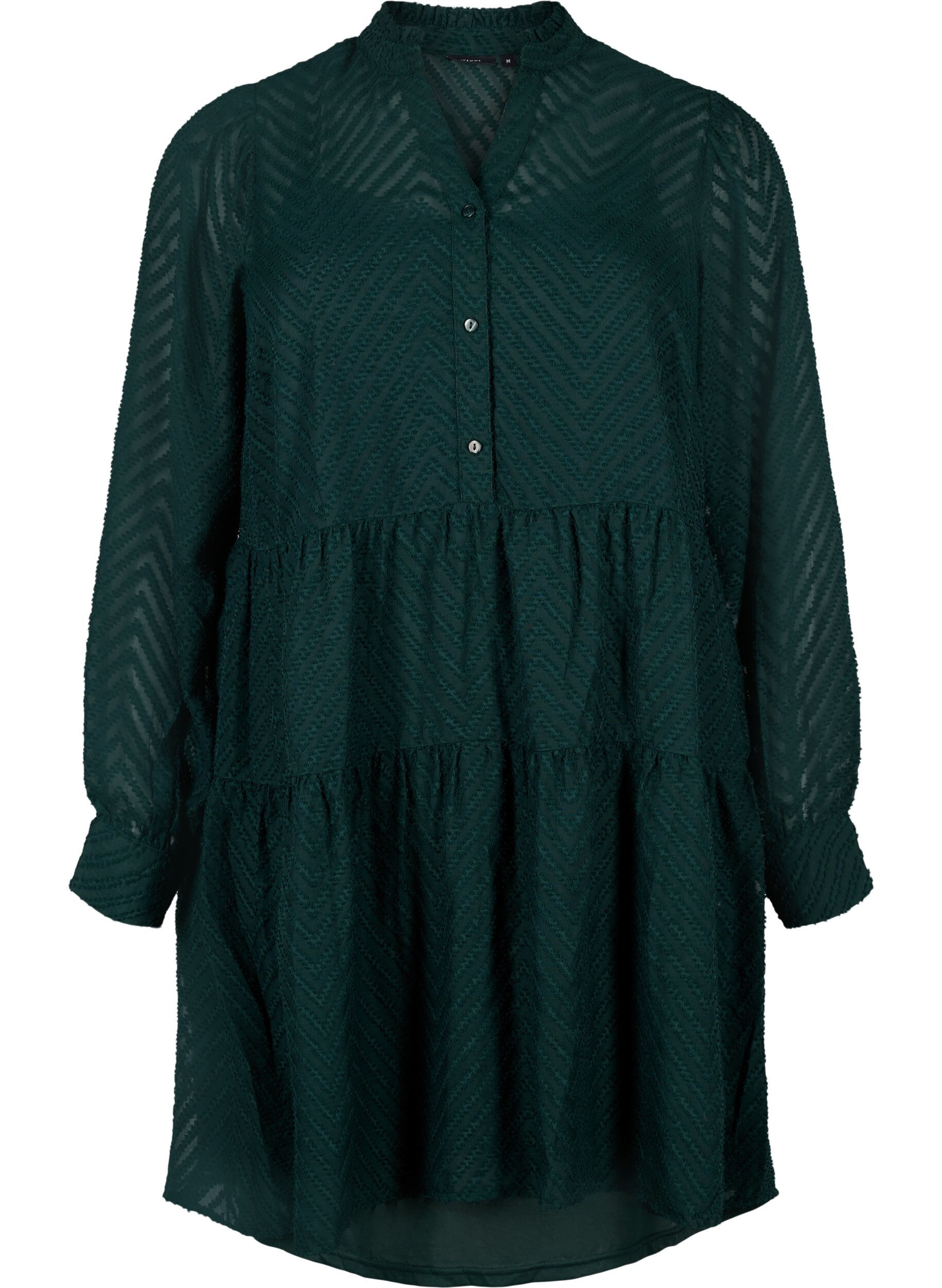 Zizzi Strukturiertes kurzes Kleid mit R&uuml;schenkragen, Scarab, Packshot image number 0