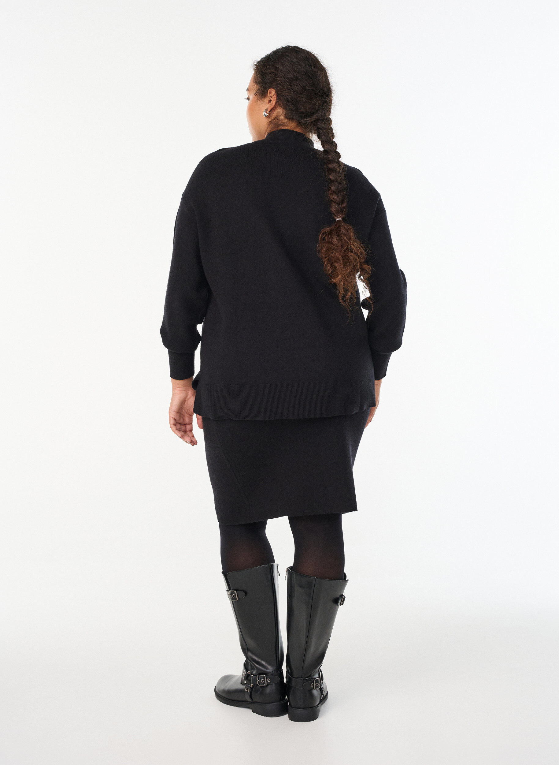 ZizziJupe courte en maille avec une large ceinture, Noir, Model image number 2