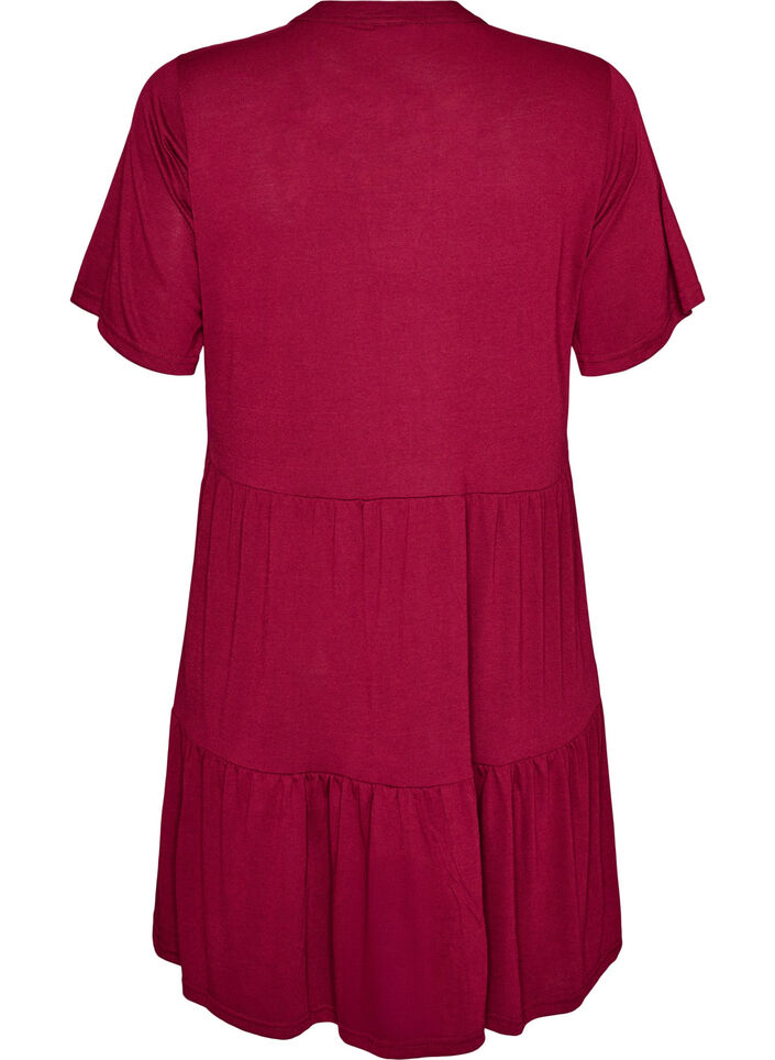 Robe en jersey avec d&eacute;tails en dentelle et jupe superpos&eacute;e, Rouge, Packshot image number 1