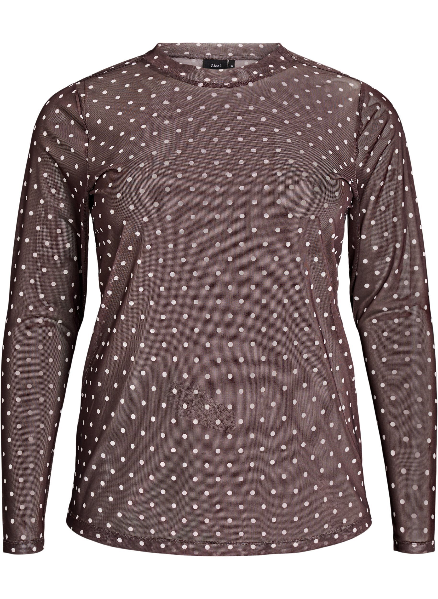 ZizziBlouse en maille &agrave; pois, Marron, Packshot image number 0
