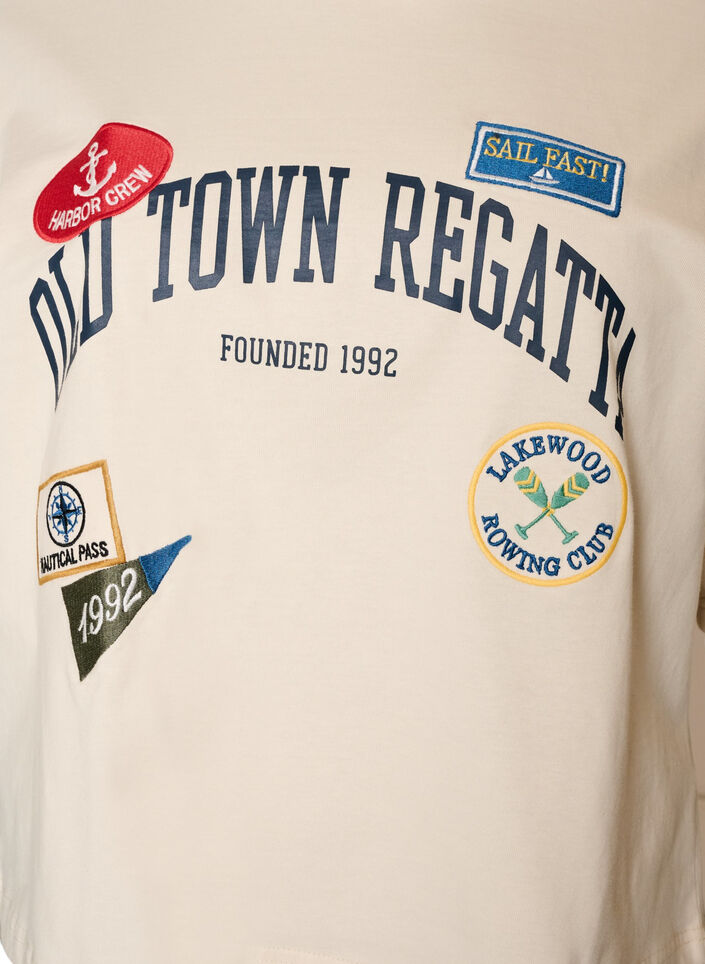 T-shirt avec texte imprim&eacute; et badges, Beige, Packshot image number 2