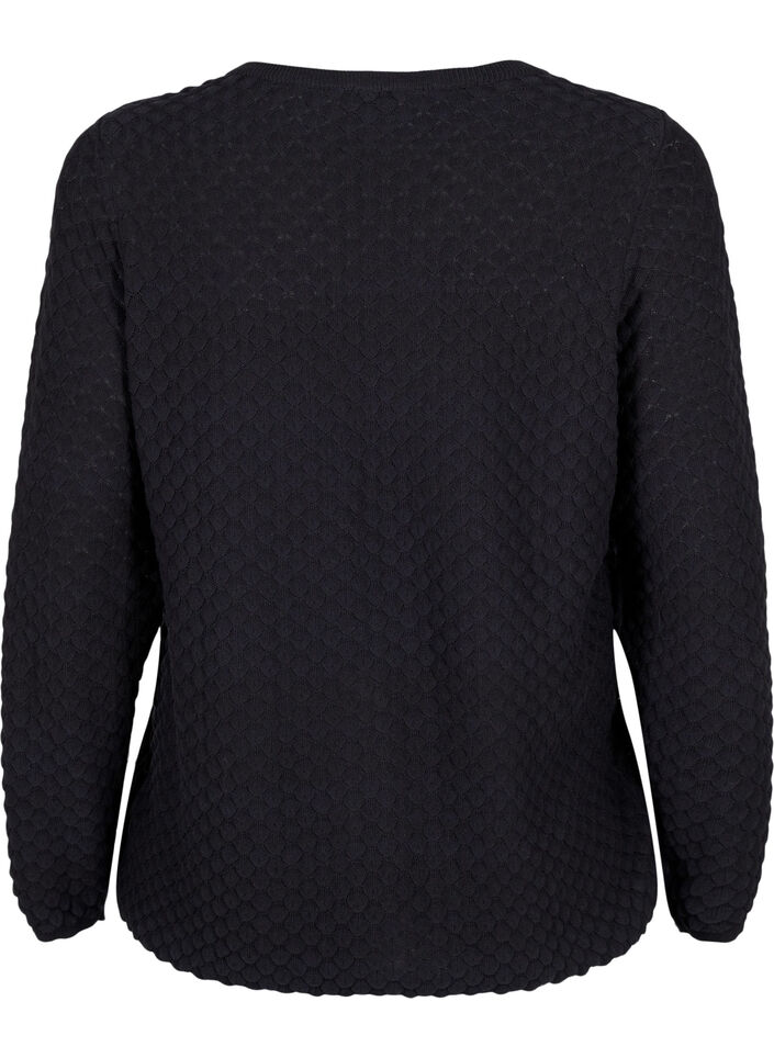 Pull en maille à motifs avec col en V, Black, Packshot image number 1