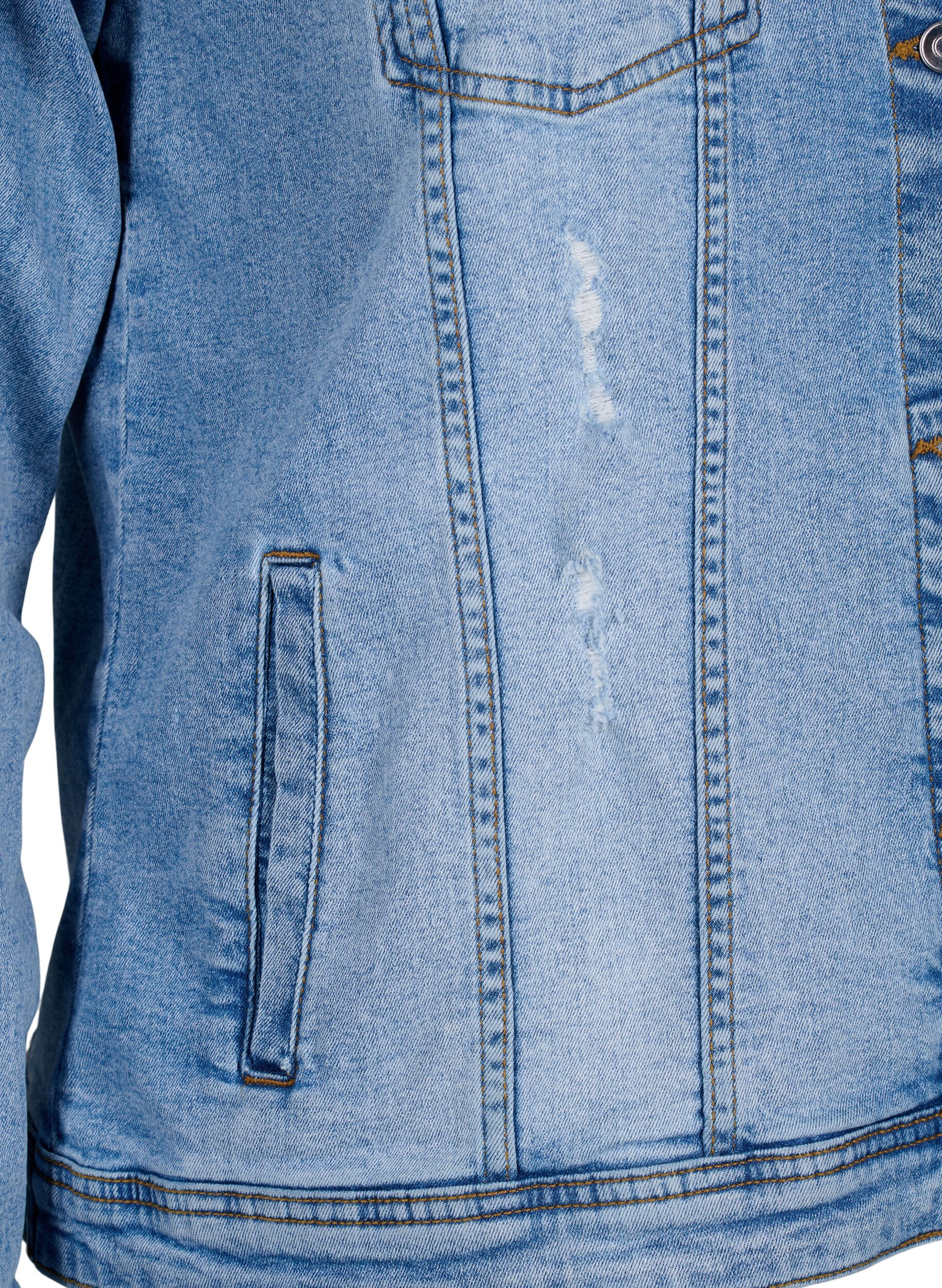 Zizzi Veste courte en jean en coton, Light blue denim, Packshot image number 3