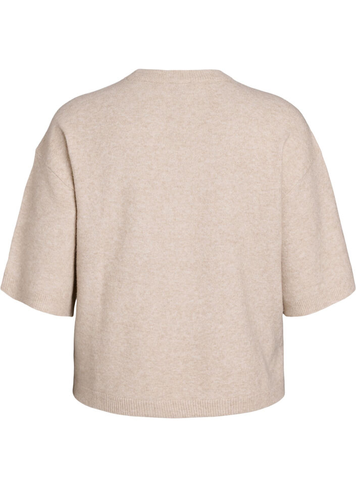 Locker sitzende Strickshirt mit kurzen &Auml;rmeln, Beige, Packshot image number 1