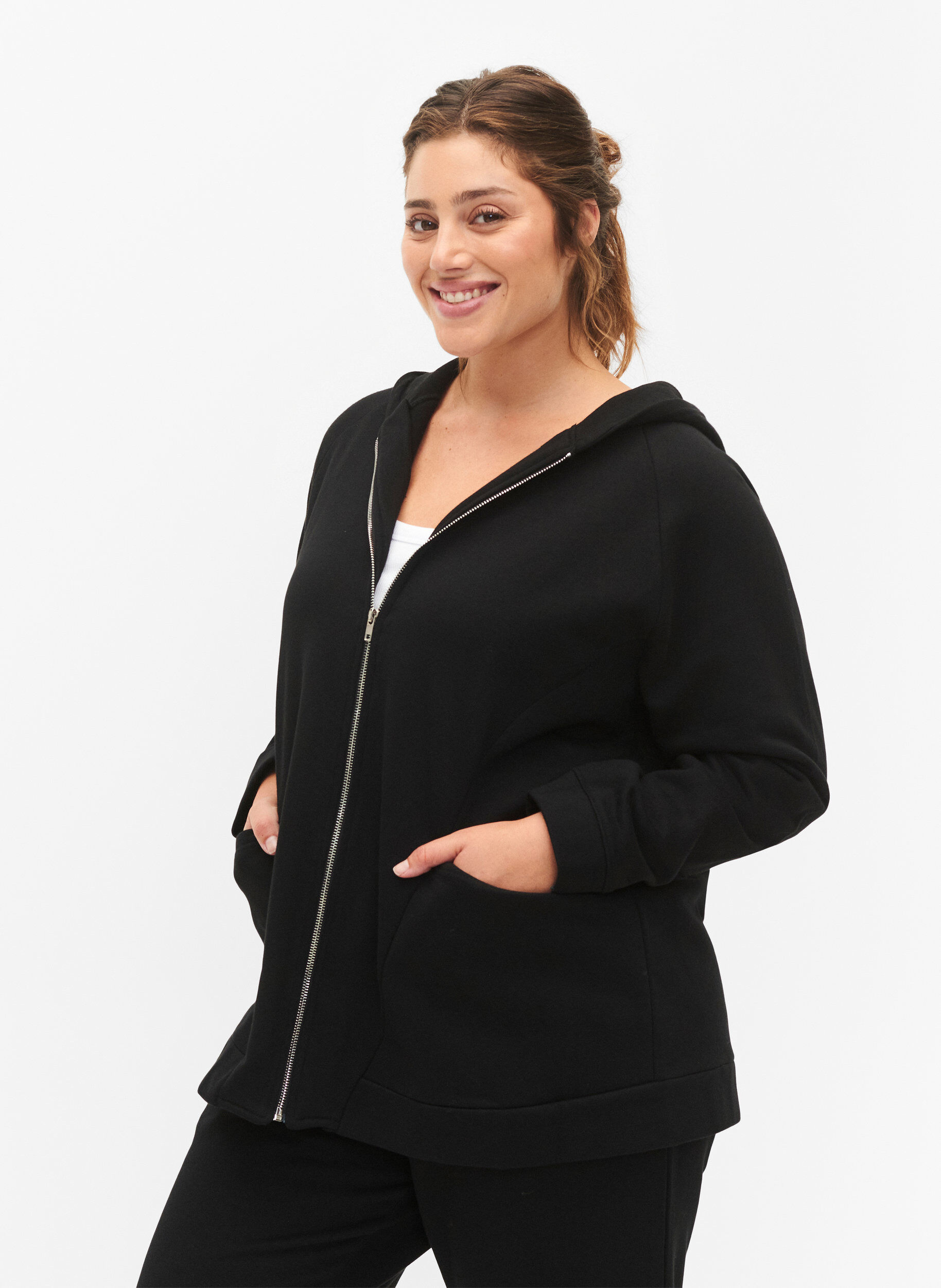 Zizzi Sweatshirt mit Kapuze, Black, Model image number 0