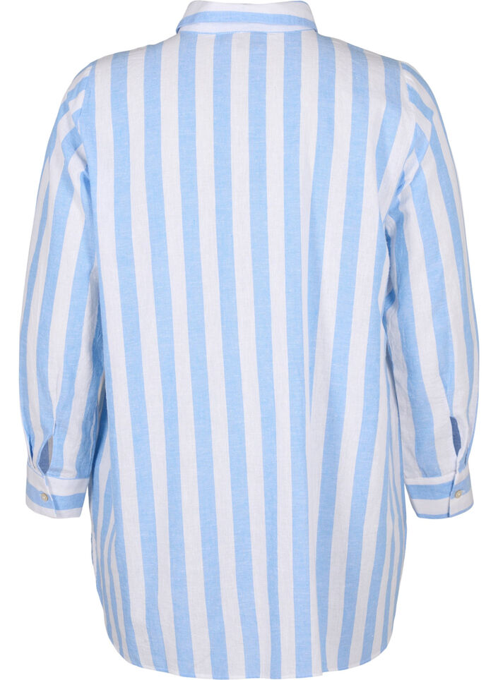 Chemise longue en lin et en coton, Blue White Stripe, Packshot image number 1