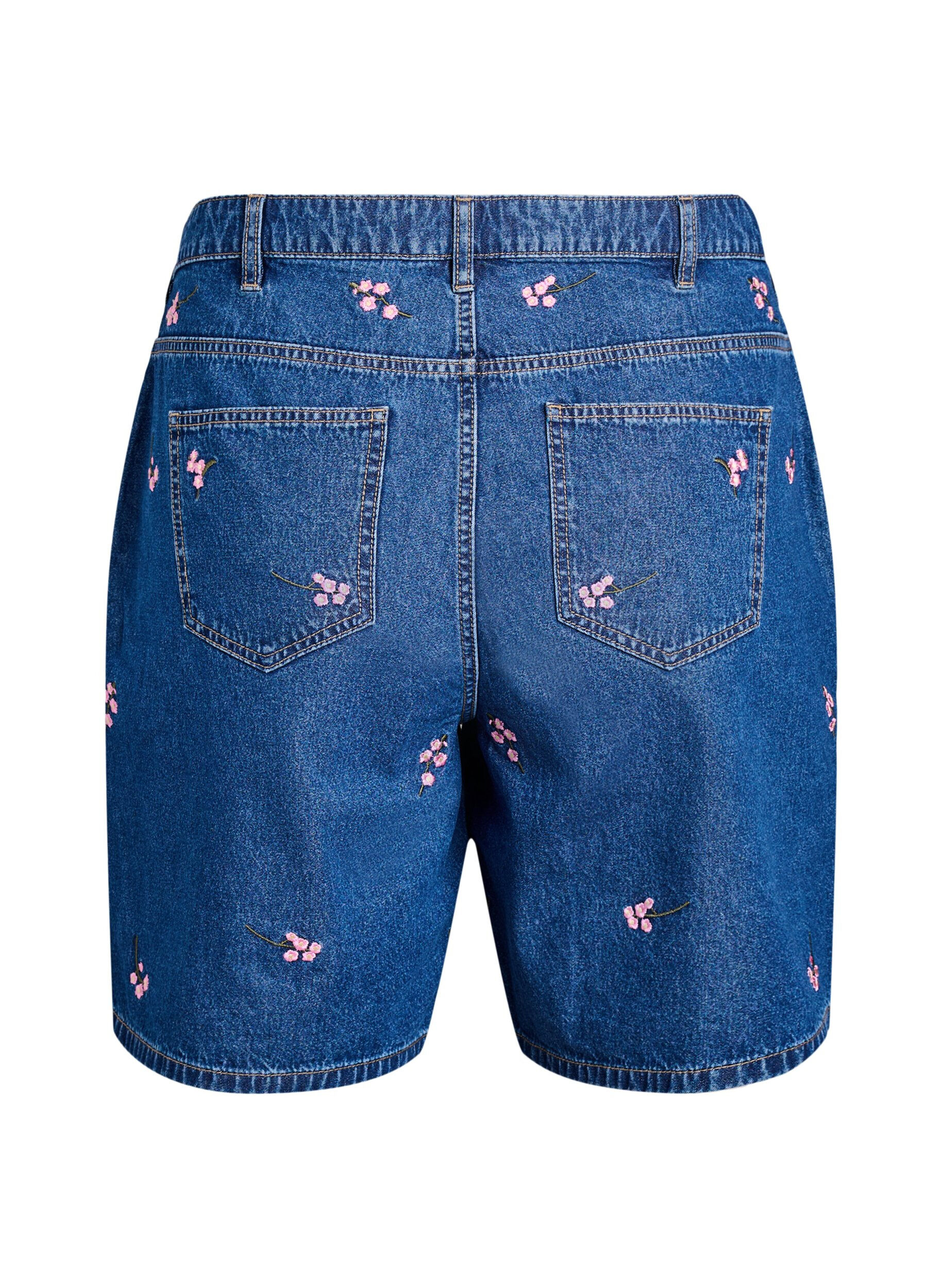 ZizziDenim-Shorts mit aufgestickten Blumen, Blau, Packshot image number 1