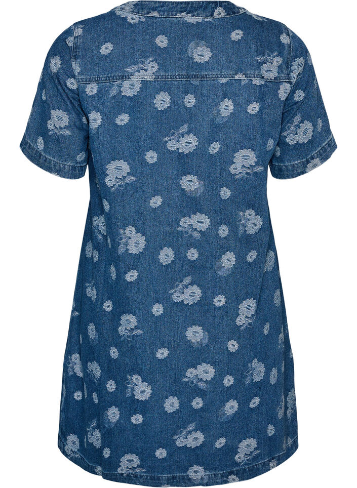 Robe en jean coupe &eacute;vas&eacute;e &agrave; motif floral, Bleu, Packshot image number 1