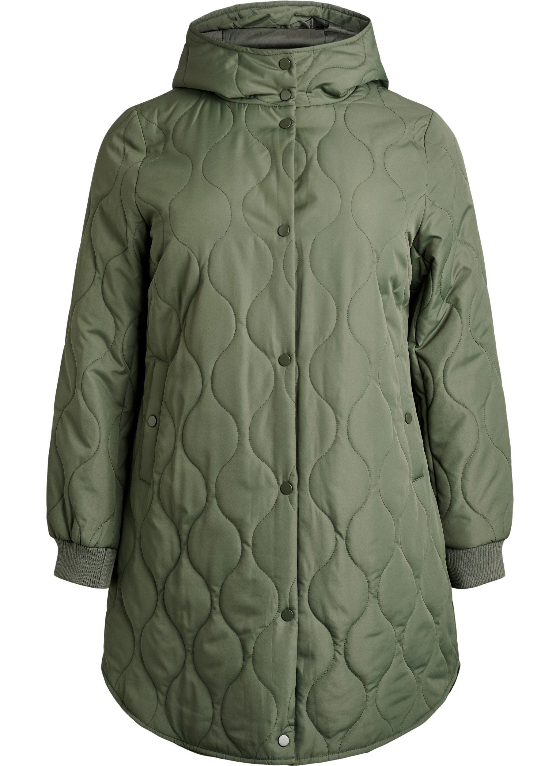 Mittellange Steppjacke mit Kapuze
