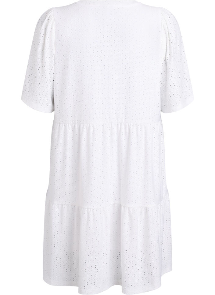 Robe courte avec motif en dentelle et jupe &agrave; volants, Blanc, Packshot image number 1