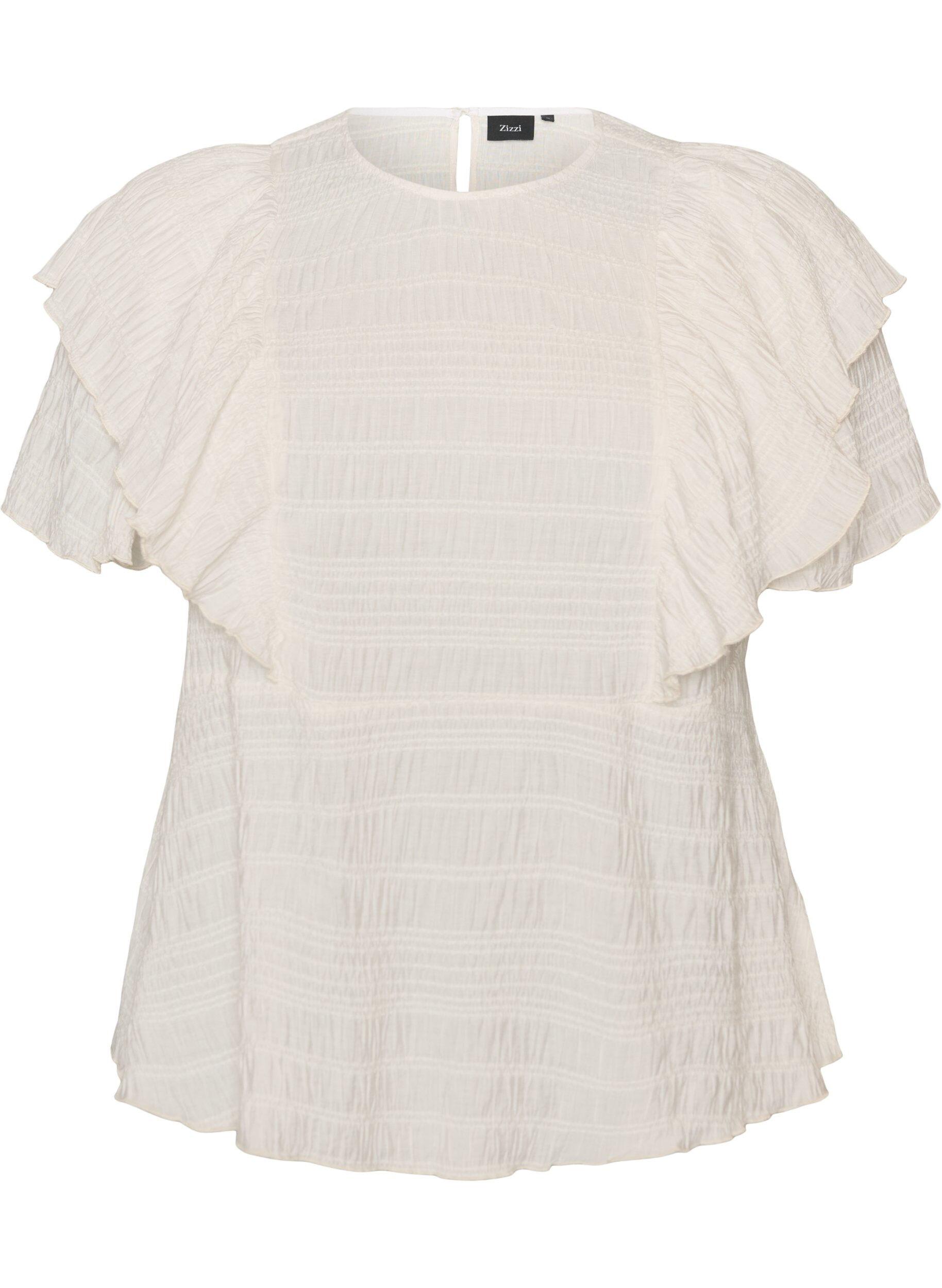 Bluse mit gesmokter Textur und R&uuml;schen&auml;rmeln