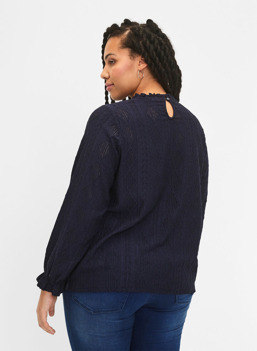 Chemisier avec détails de volants et motif ton sur ton, Night Sky, Model image number 1