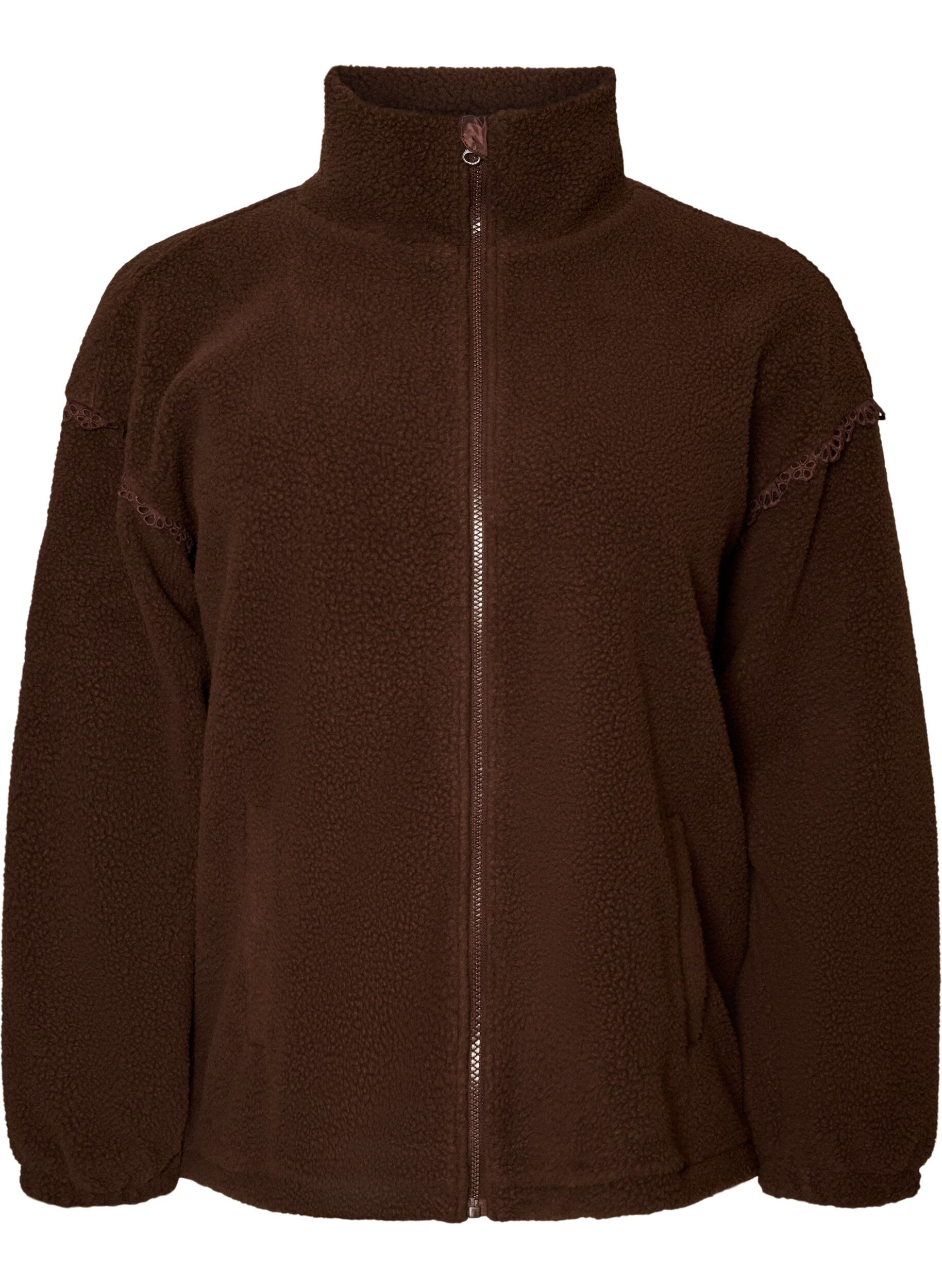 Veste teddy avec finitions en broderie anglaise et col montant