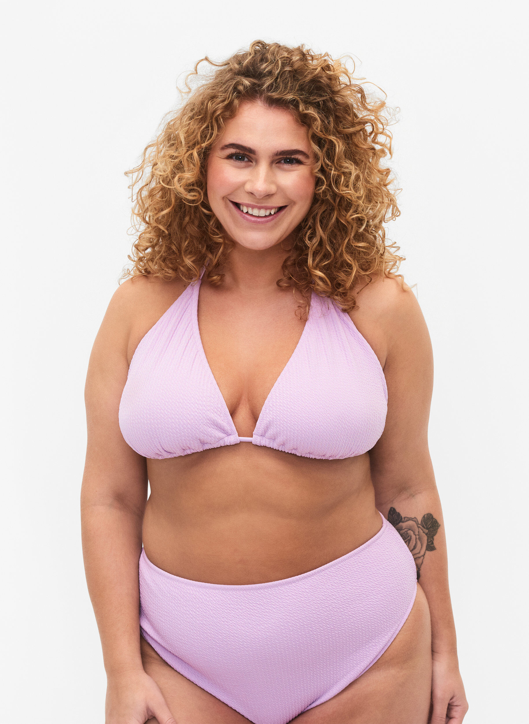 Zizzi Soutien-gorge de bikini triangulaire avec structure en cr&ecirc;pe, Violet, Model image number 0