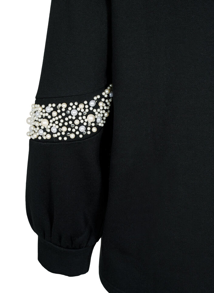 Sweatshirt mit Perlendetails, Black, Packshot image number 3