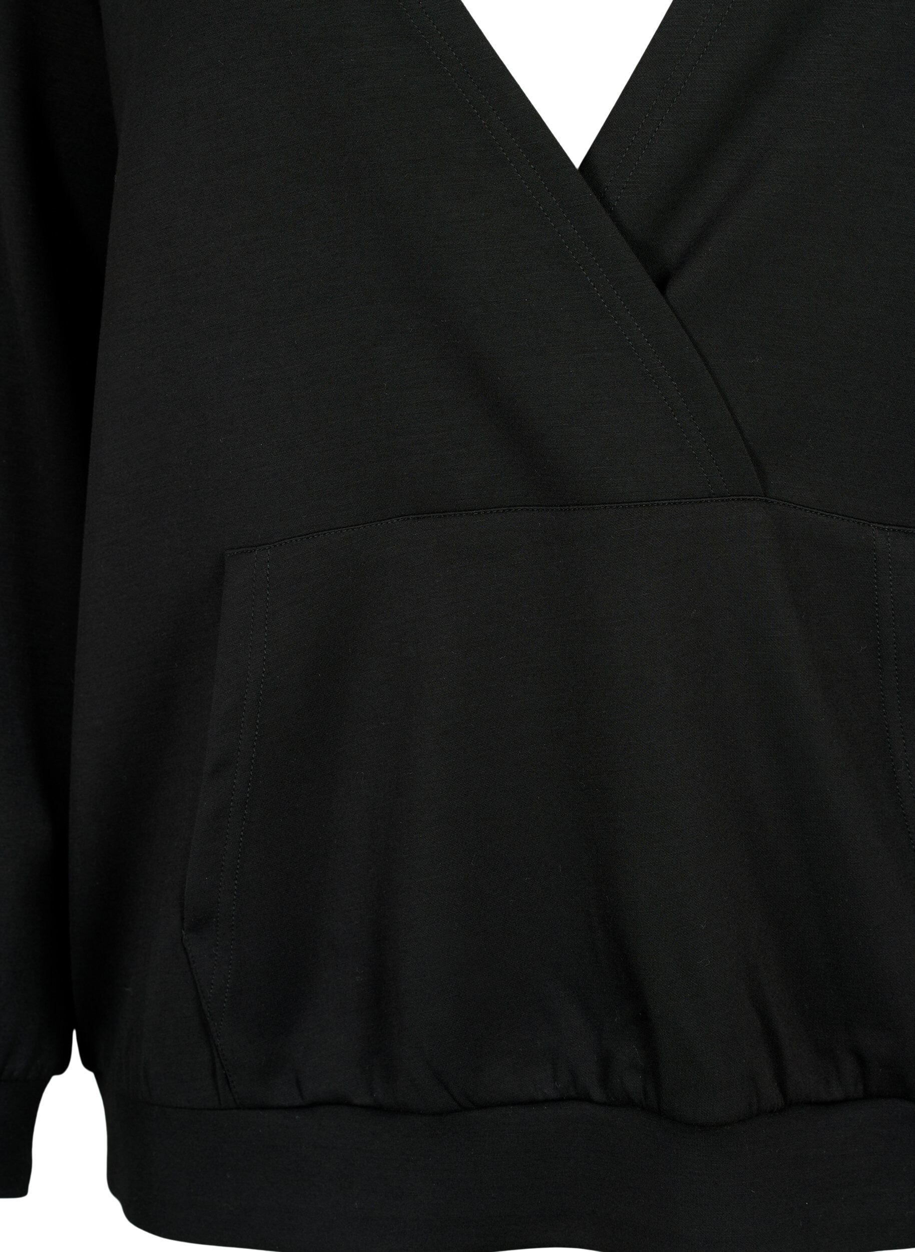 Zizzi Sweatshirt mit V-Ausschnitt und Tasche, Black, Packshot image number 2