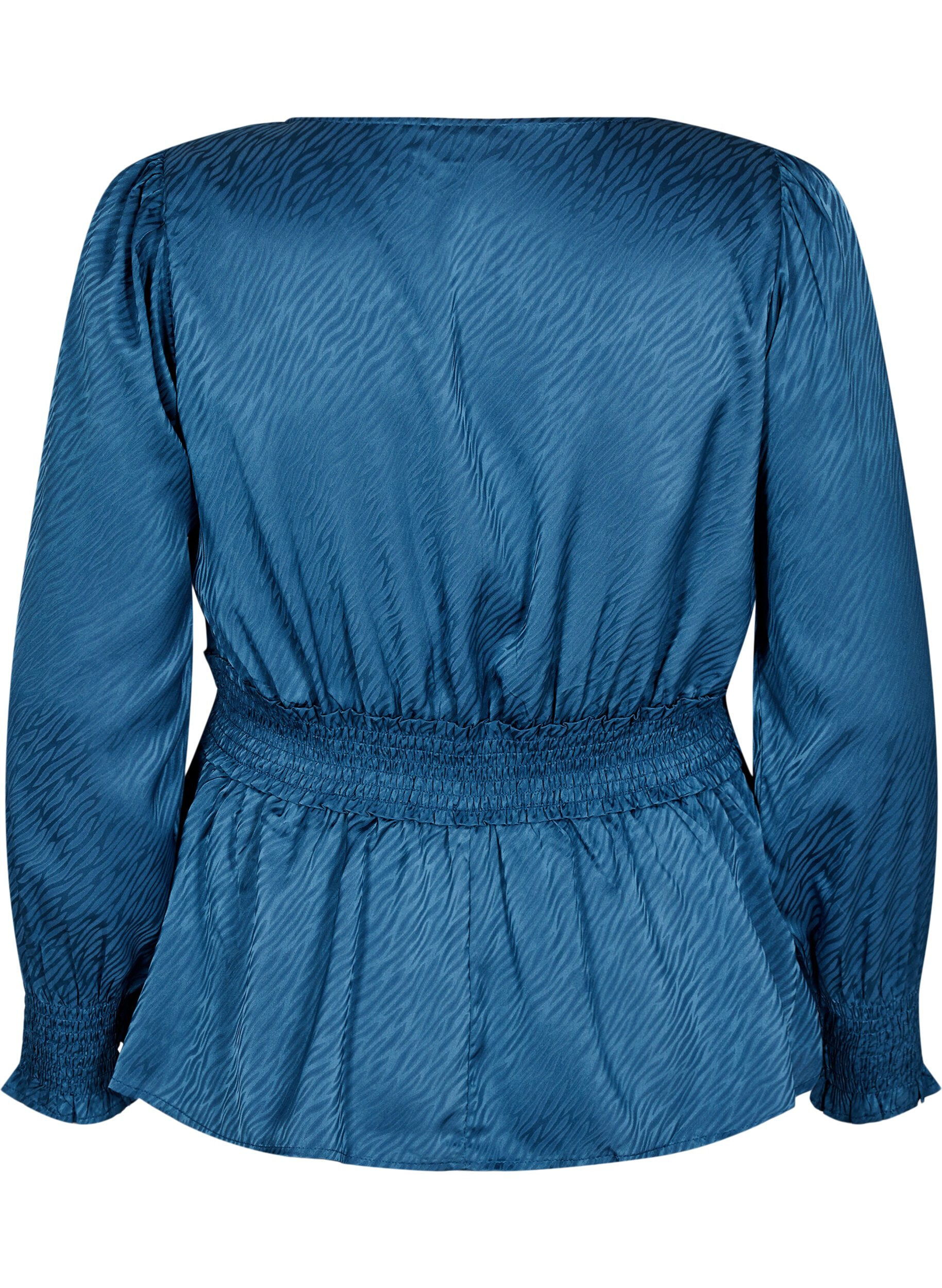 Zizzi Bluse mit Ton-in-Ton-Muster und Smok-Einsatz, Midnight, Packshot image number 1