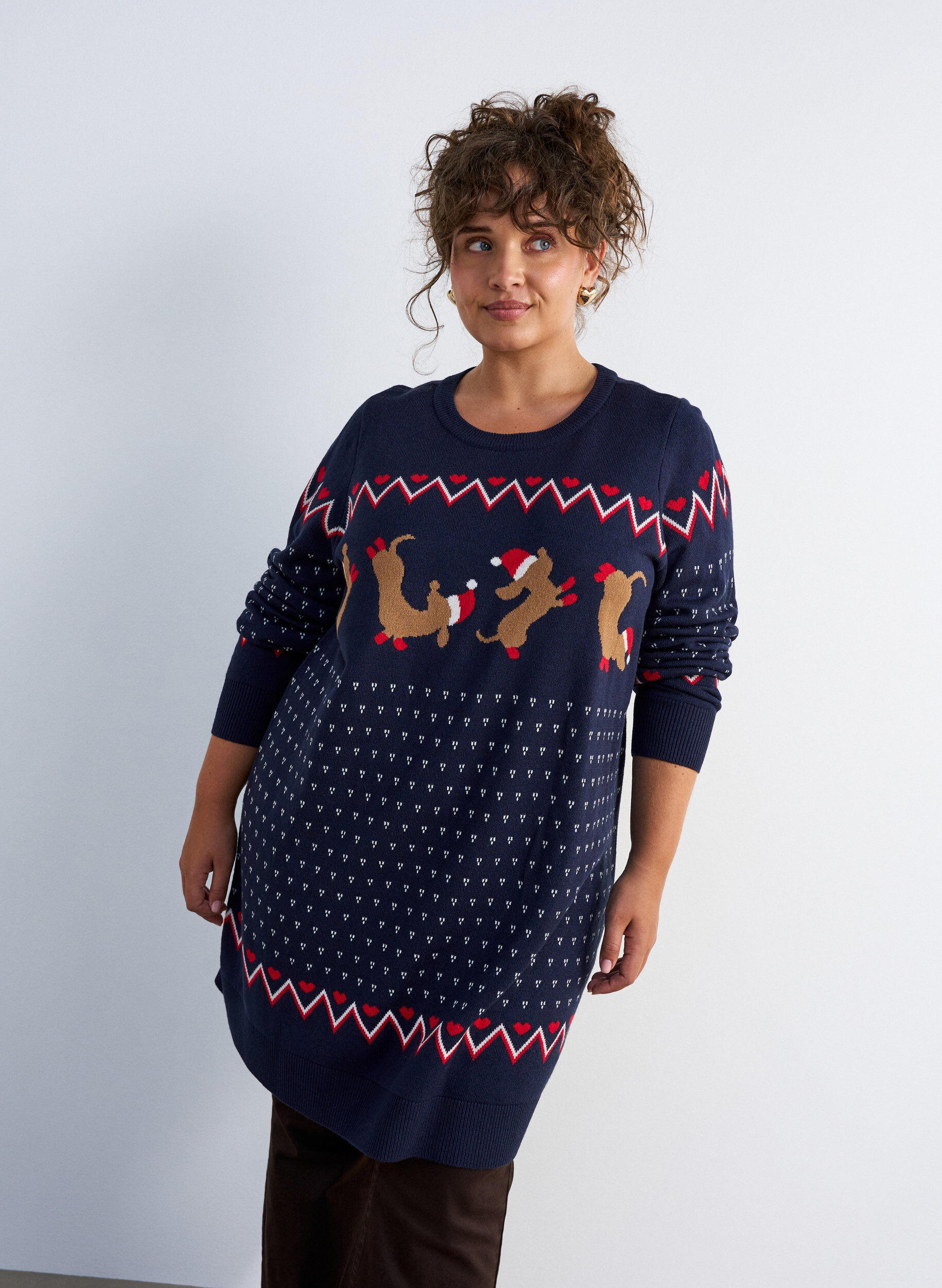 ZizziRobe courte en maille avec motif de No&euml;l, Bleu, Model image number 0