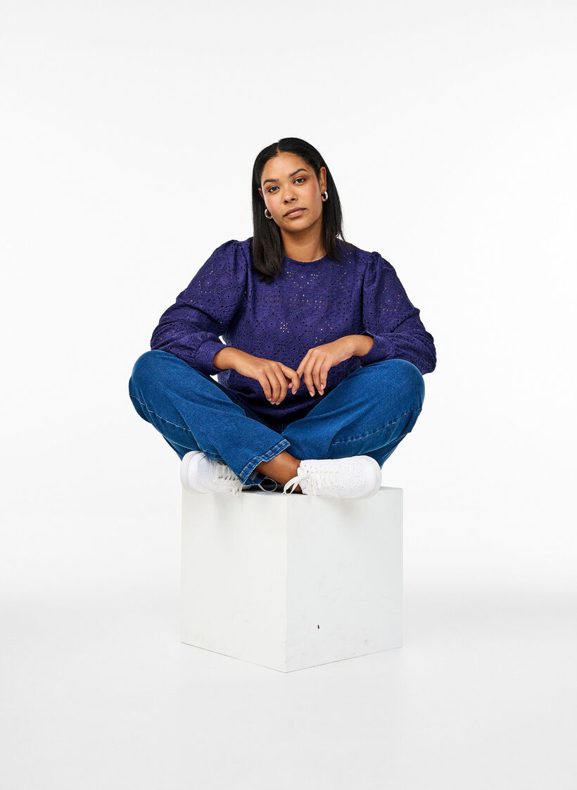 Chemisier à manches longues avec un motif ajouré, Violet, Image image number 0