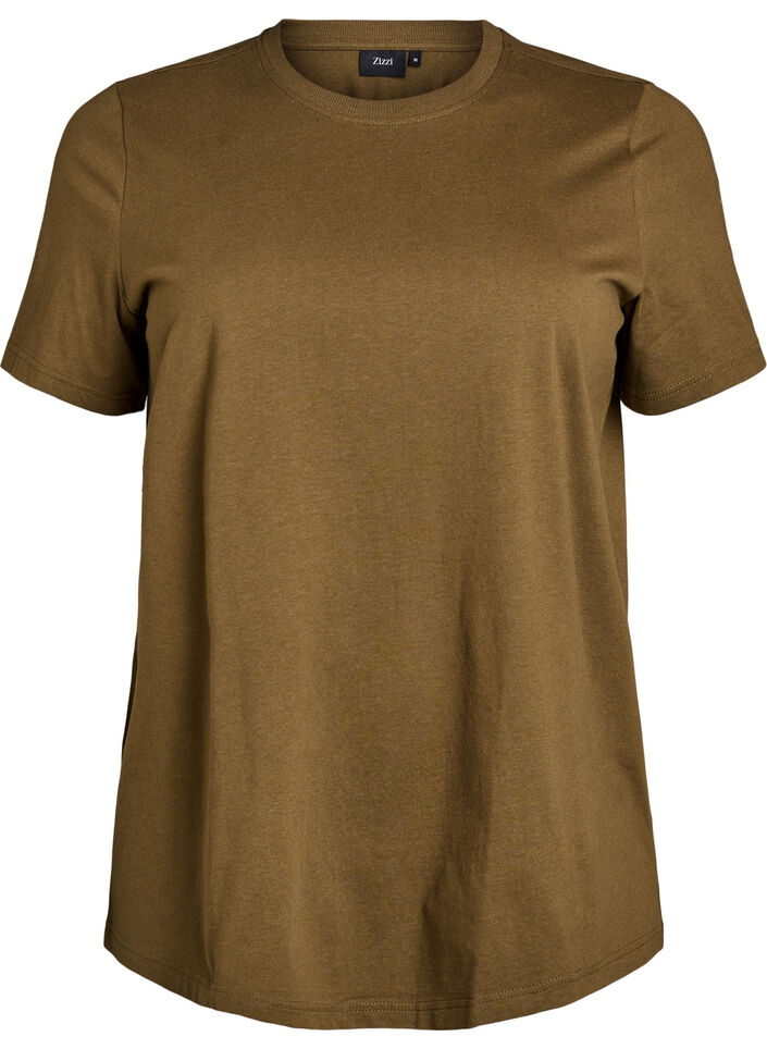 T-shirt basique en coton &agrave; col rond, Vert fonc&eacute;, Packshot image number 0