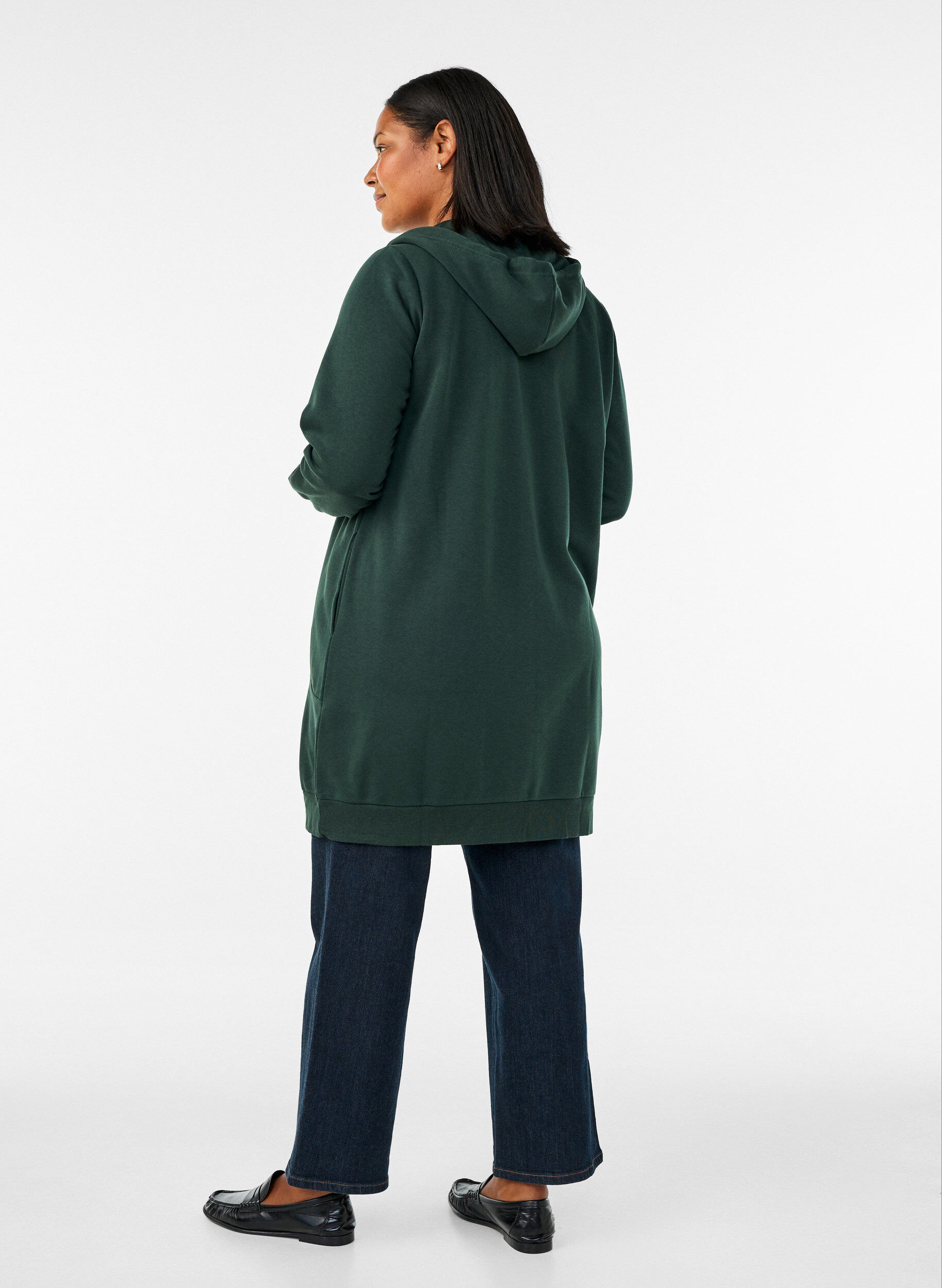 ZizziLanger Hoodie mit Rei&szlig;verschluss und Taschen, Gr&uuml;n, Model image number 2