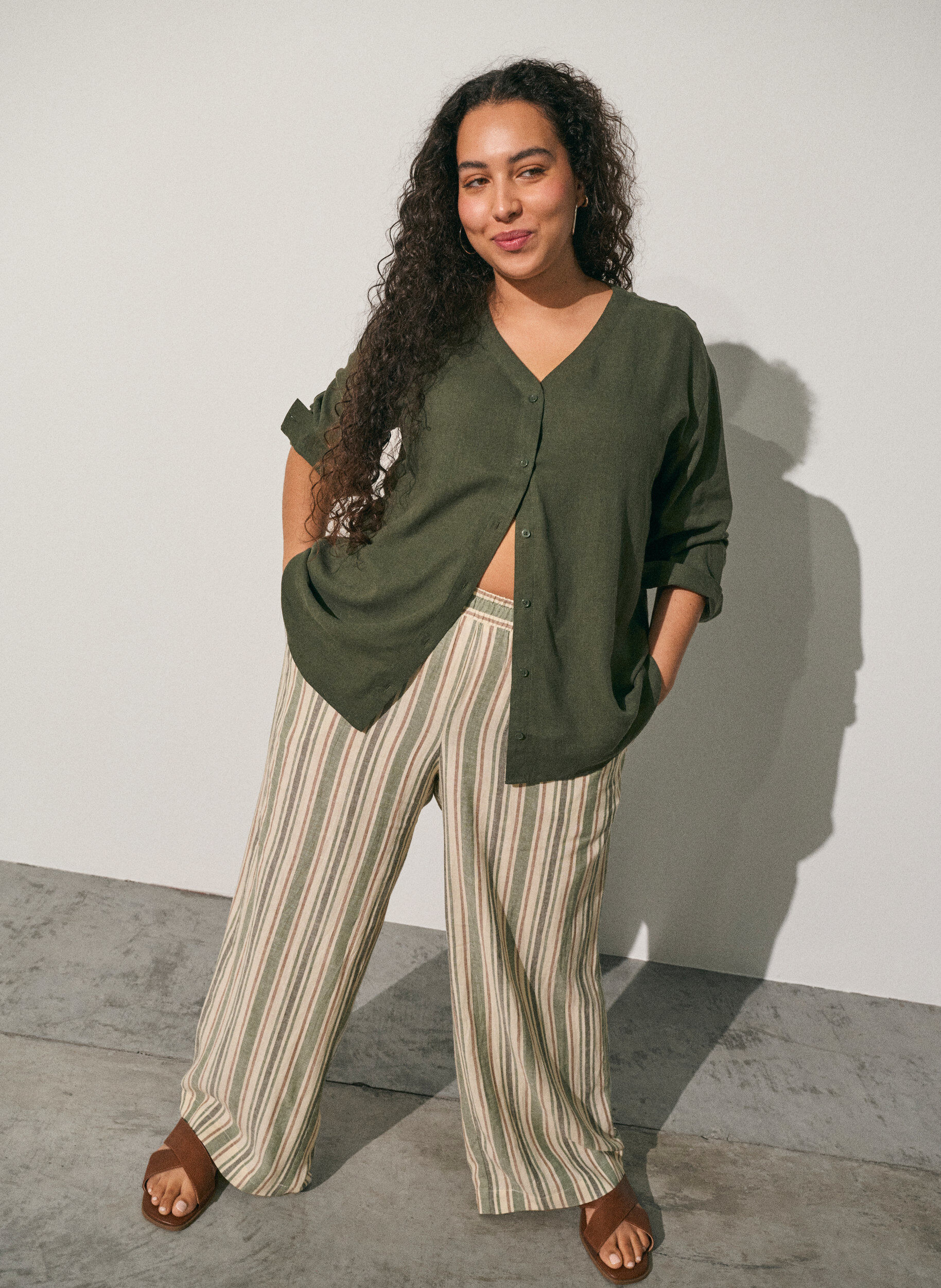 ZizziHose aus Leinen und Viskose mit weitem Bein, Vanille, Image image number 0