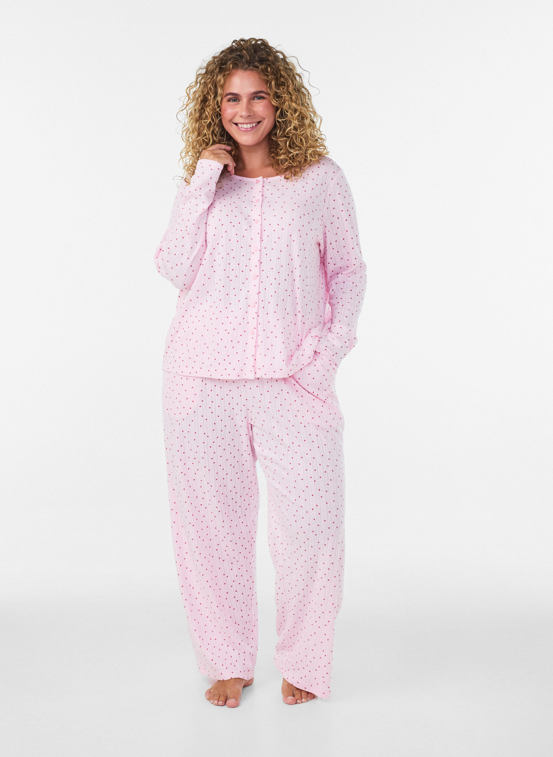 ZizziStrickjacke aus Bio-Baumwolle mit Lochstickerei, Pink, Model image number 1