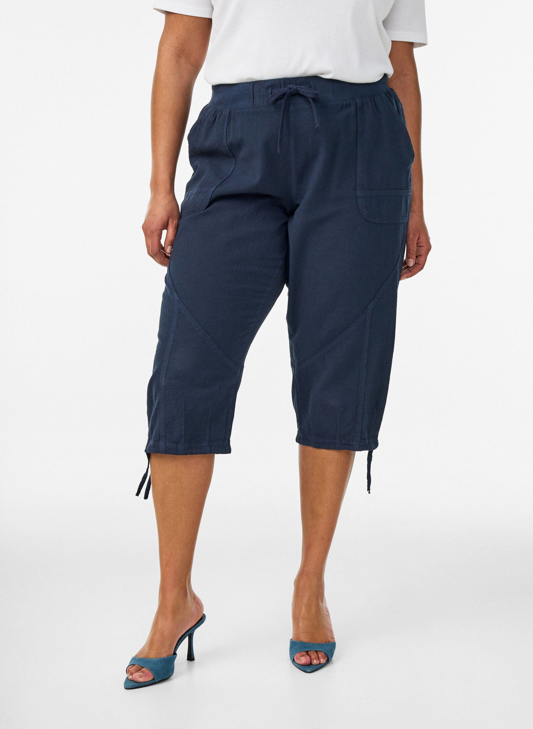 ZizziPantacourt en coton, Bleu, Model image number 2