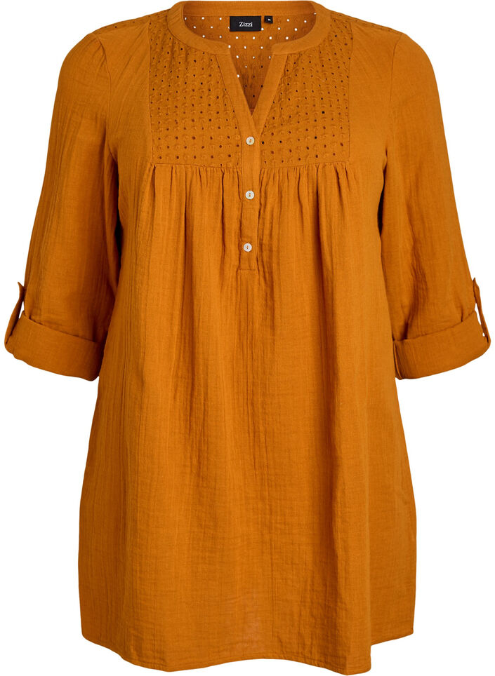 Tunika aus Baumwollmusselin mit Broderie Anglaise, Orange, Packshot image number 0