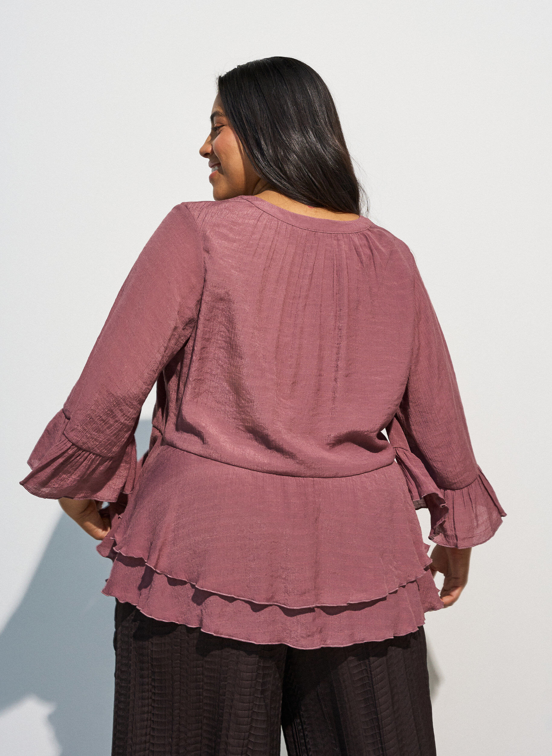 ZizziBluse mit 3/4-&Auml;rmeln und R&uuml;schendetails, Rot, Model image number 2
