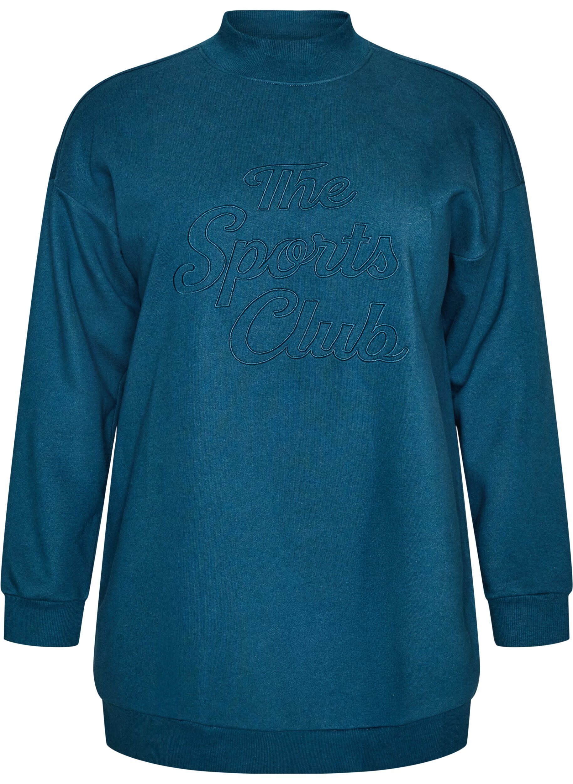 Langes Sweatshirt mit Stehkragen und gesticktem Text