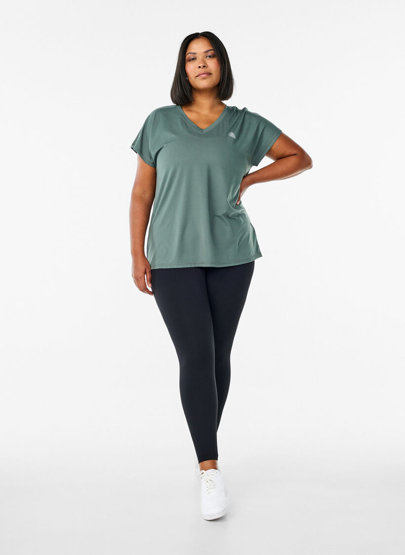 T-shirt de sport ample avec col en v, Vert clair, Model image number 1