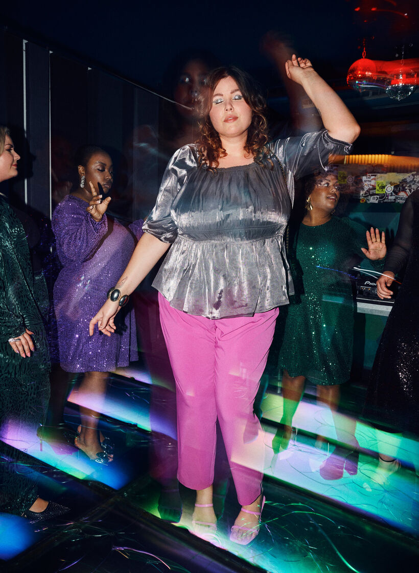 Blouse de couleur argentée avec manches 3/4 et smocks, Dark Silver, Image image number 1