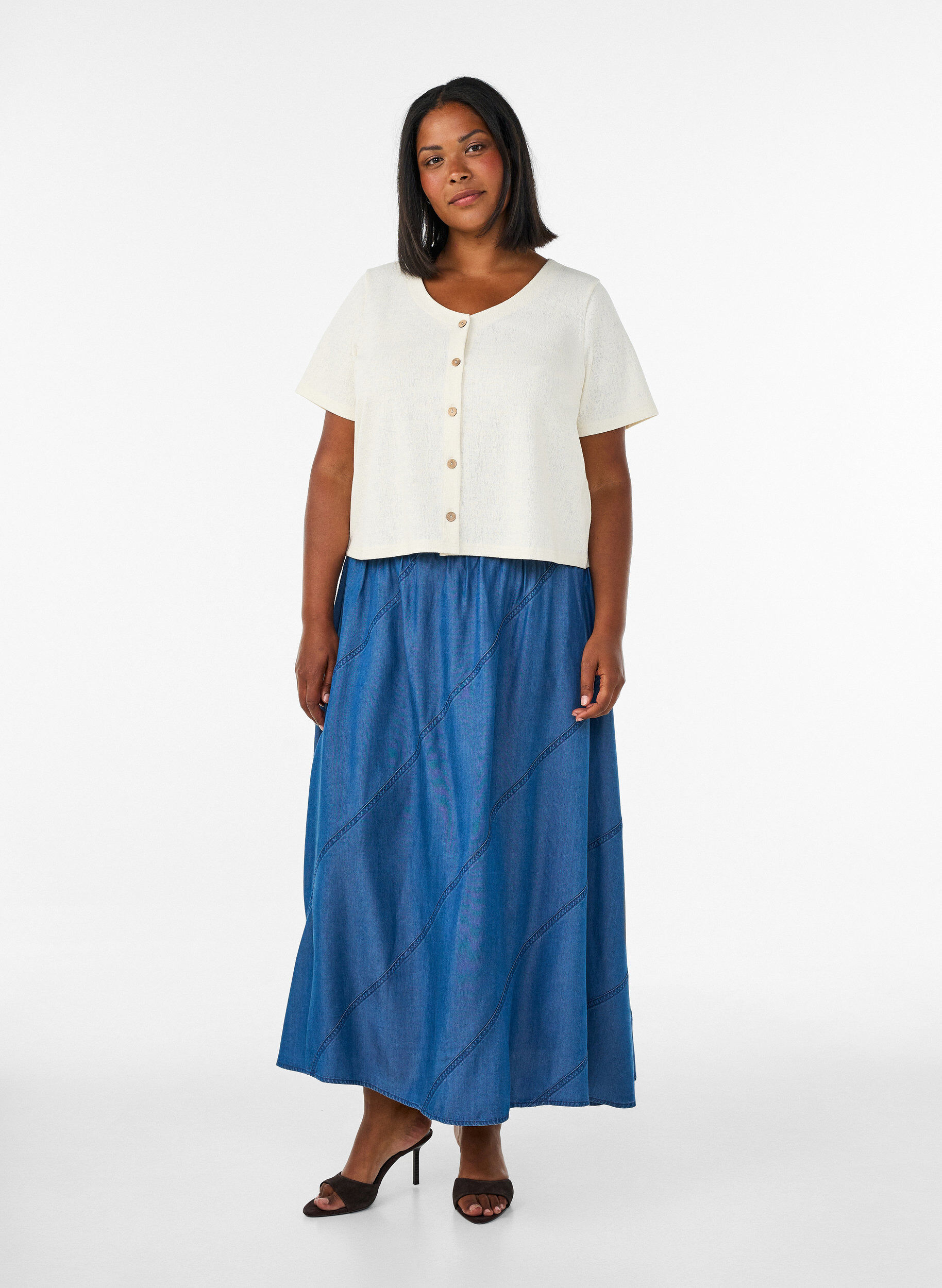ZizziJupe longue aspect denim en TENCEL&trade; Lyocell, Bleu, Model image number 0