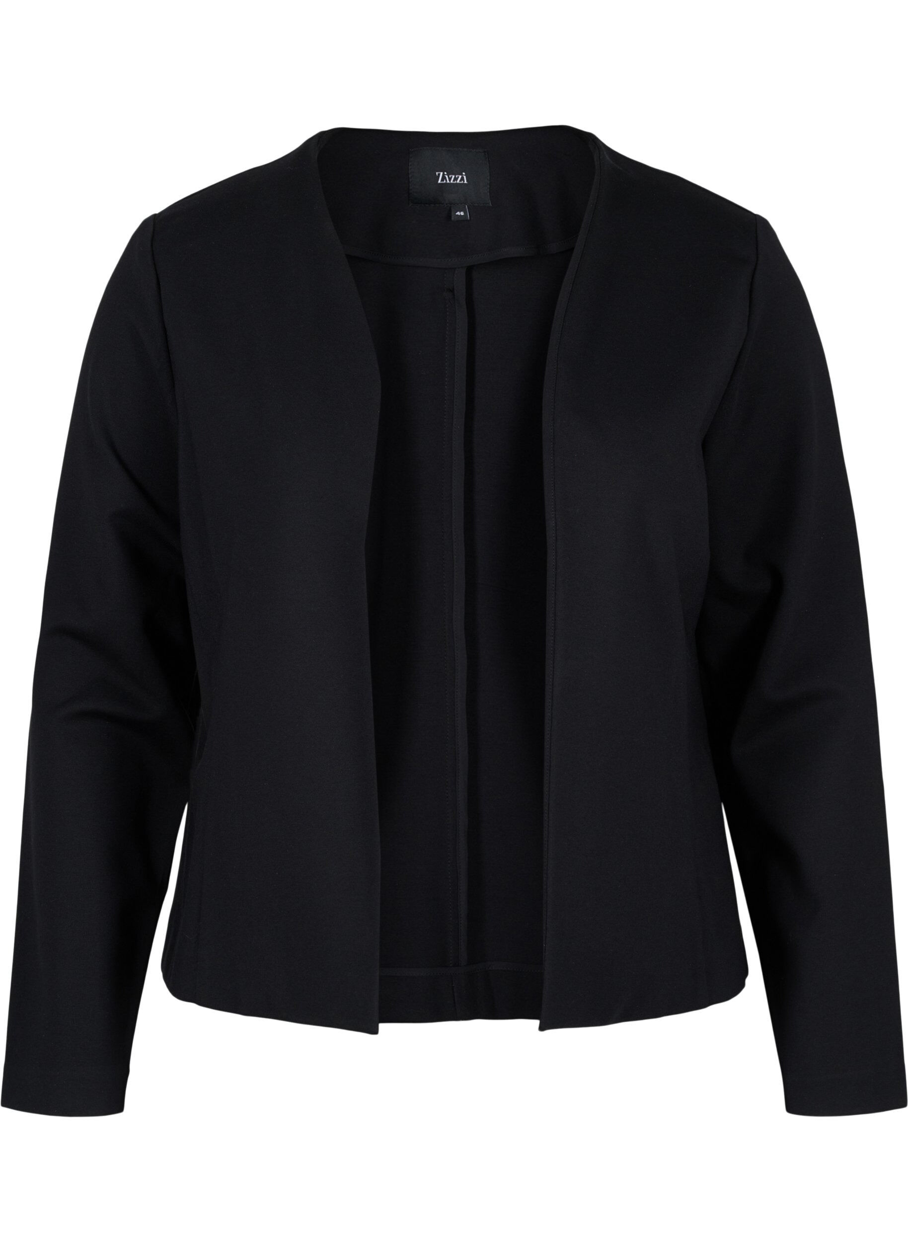 Zizzi Blazer court ouvert de couleur unie, Black, Packshot image number 0