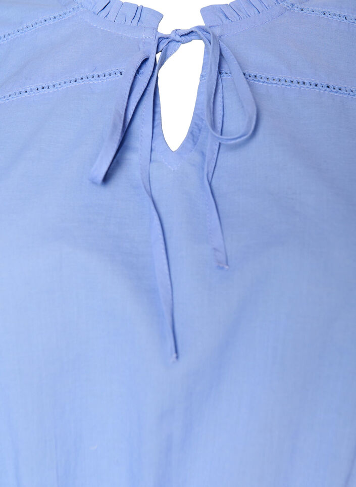 Baumwollbluse mit Bindeband und elastischer Taille, Blau, Packshot image number 2