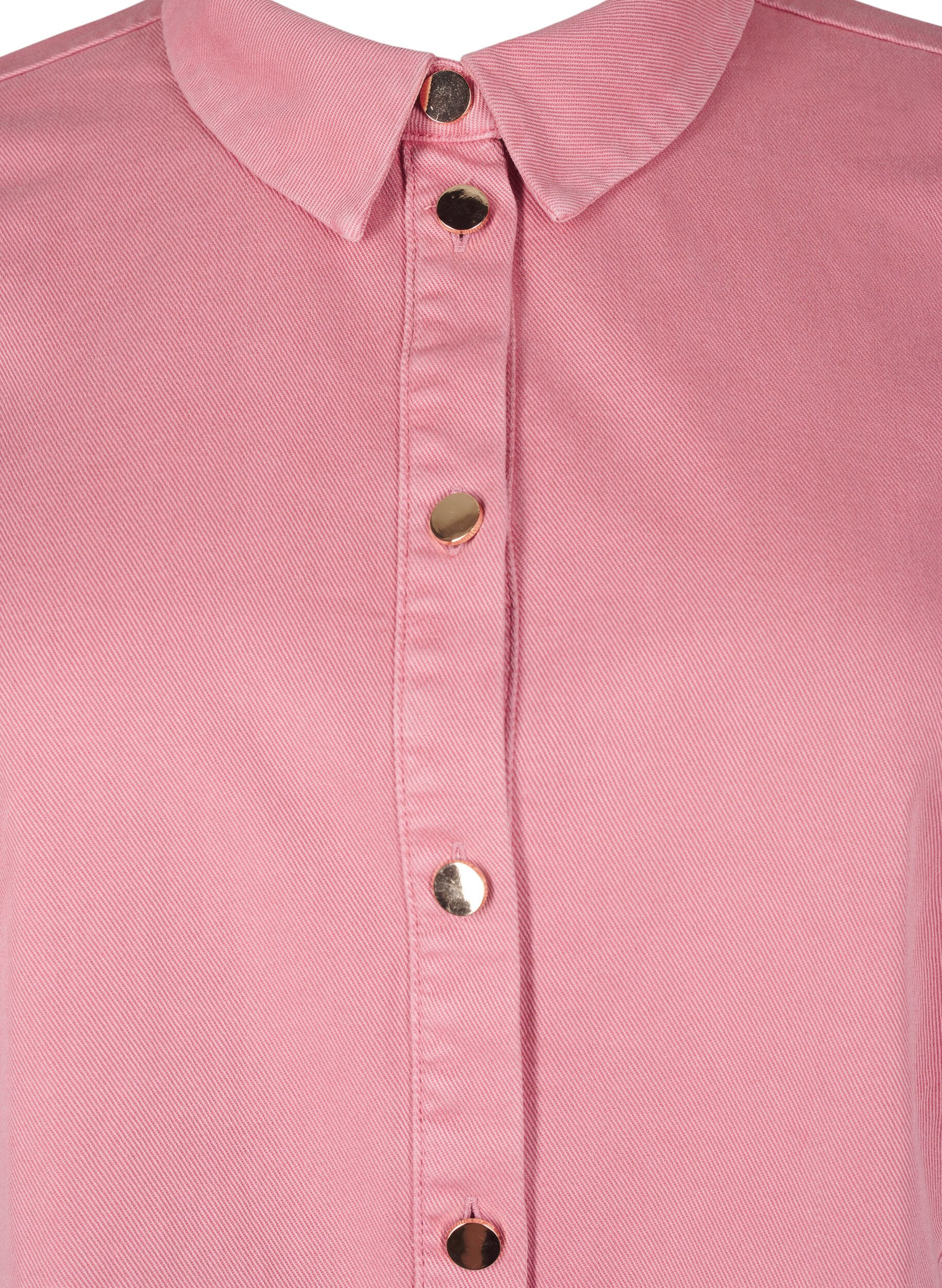 Zizzi Robe chemise en jean color&eacute;e avec d&eacute;tails en maille, Heather Rose, Packshot image number 2