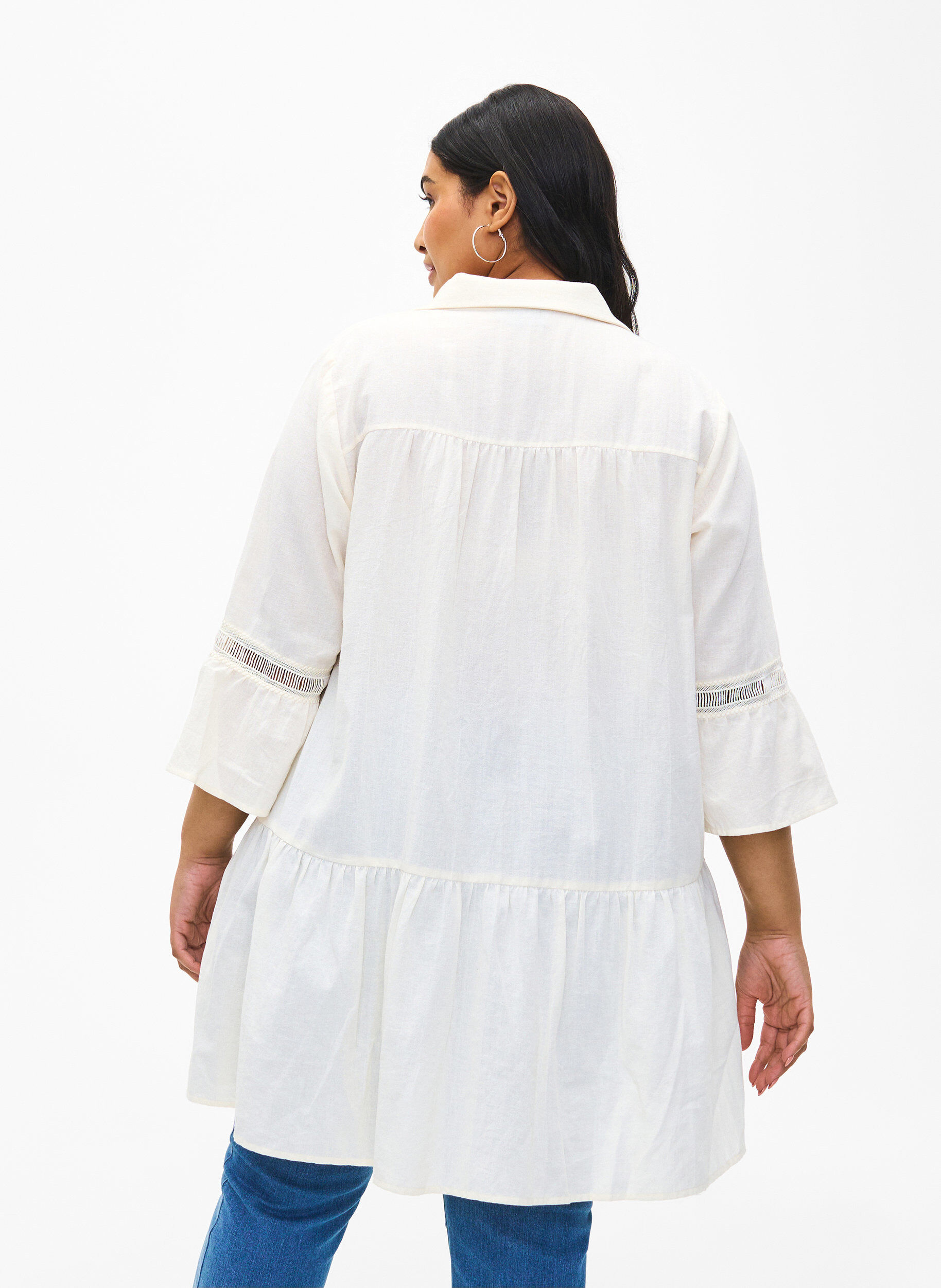 Zizzi Tunique en coton biologique avec des d&eacute;tails f&eacute;minins, Antique White, Model image number 1