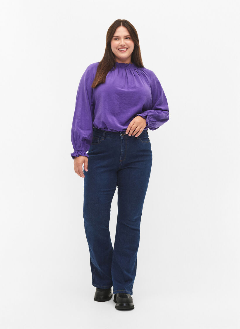 Langärmelige Viskosebluse mit Rüschen, Prism Violet, Model image number 2