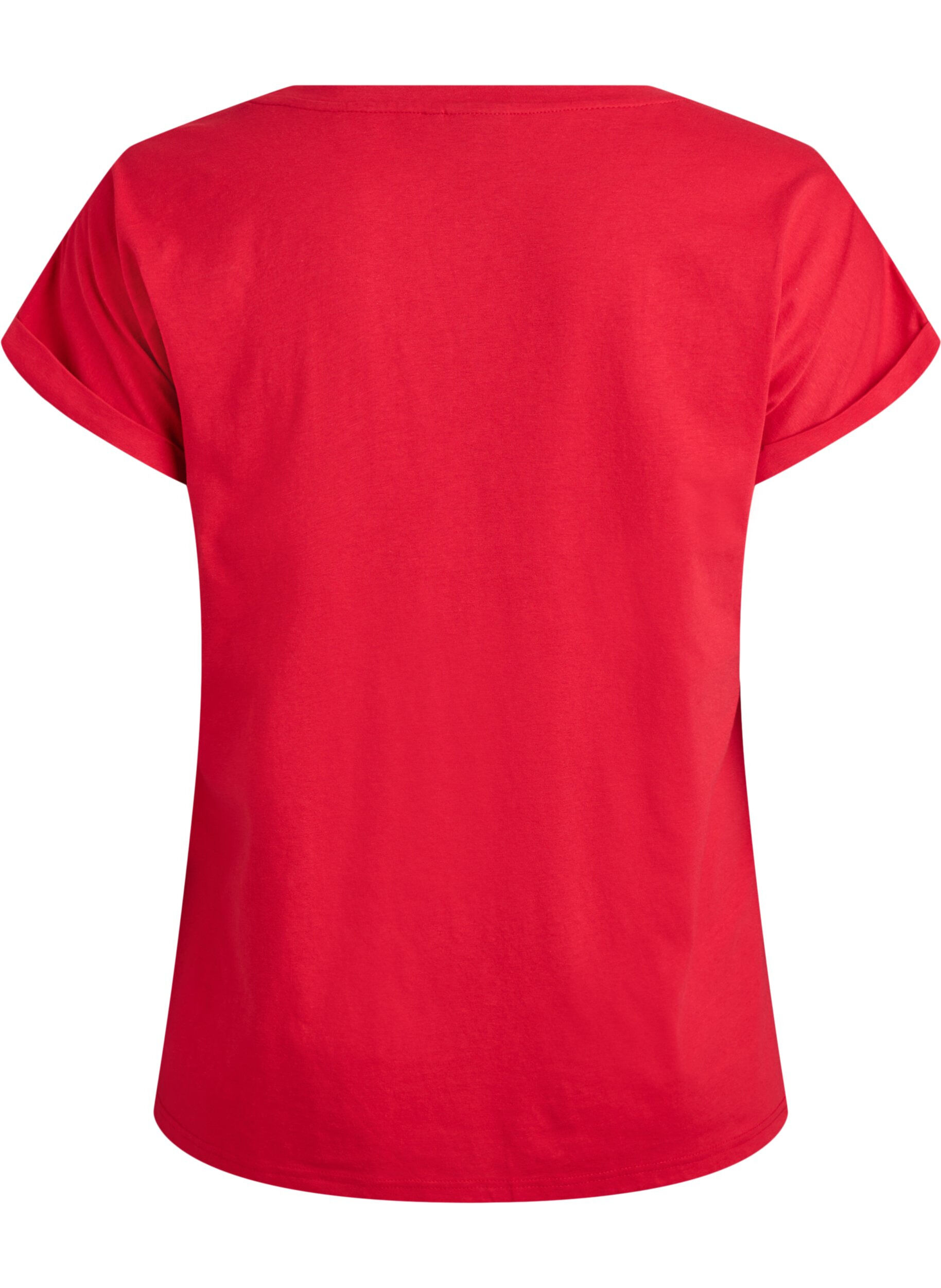 Zizzi Kurz&auml;rmeliges T-Shirt aus einer Baumwollmischung, Rot, Packshot image number 1
