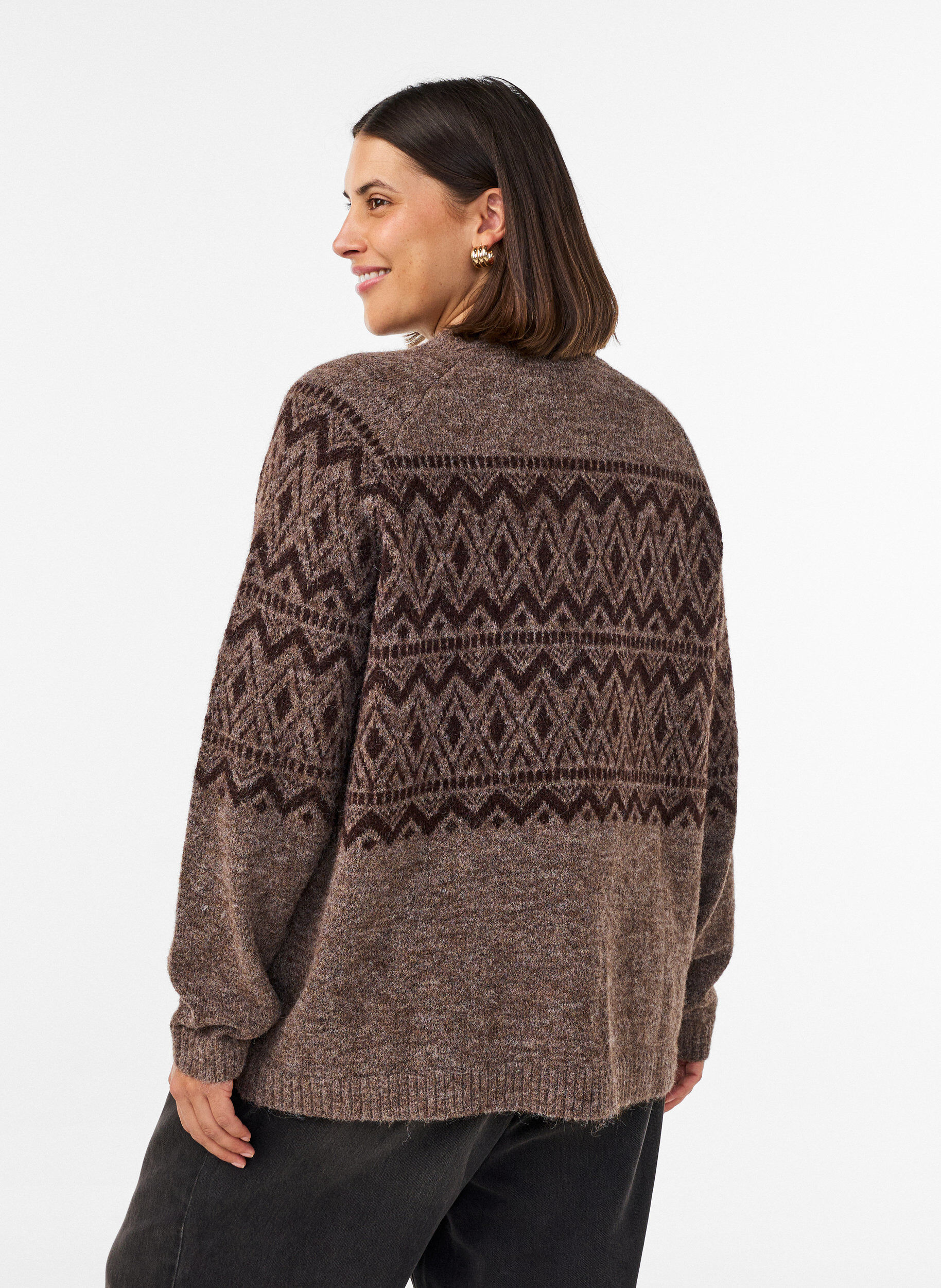 ZizziStrickjacke mit Jacquardmuster, Braun, Model image number 2