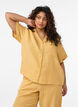 Blouse en mousseline de coton &agrave; manches courtes, Jaune clair, Model image number 0