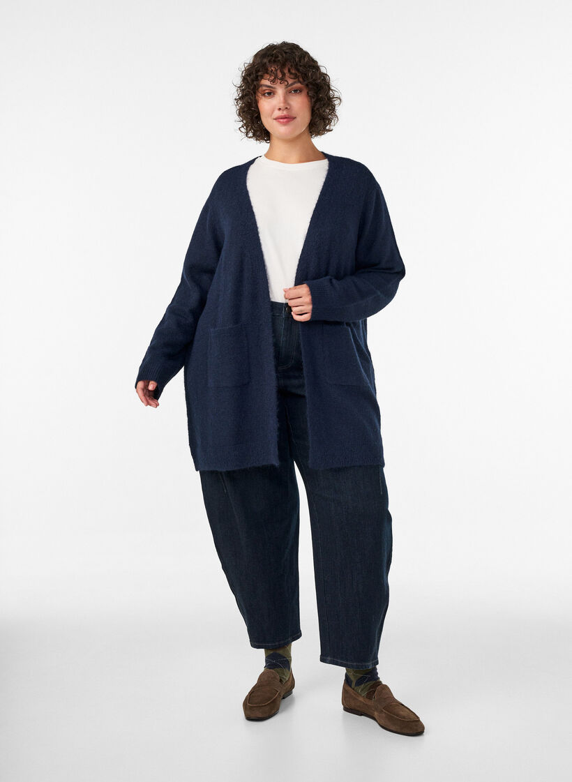 Cardigan long avec poches, Bleu, Model image number 1