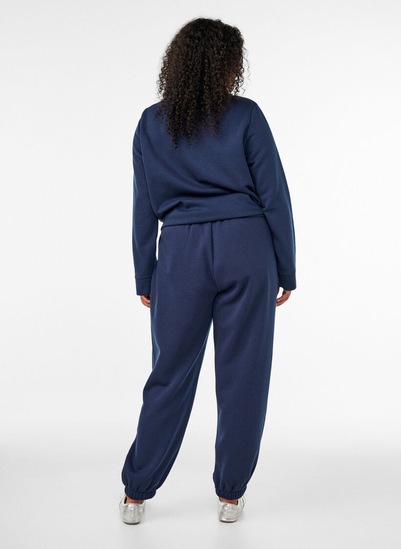 Pantalon de jogging taille haute avec cordon de serrage, Bleu, Model image number 1