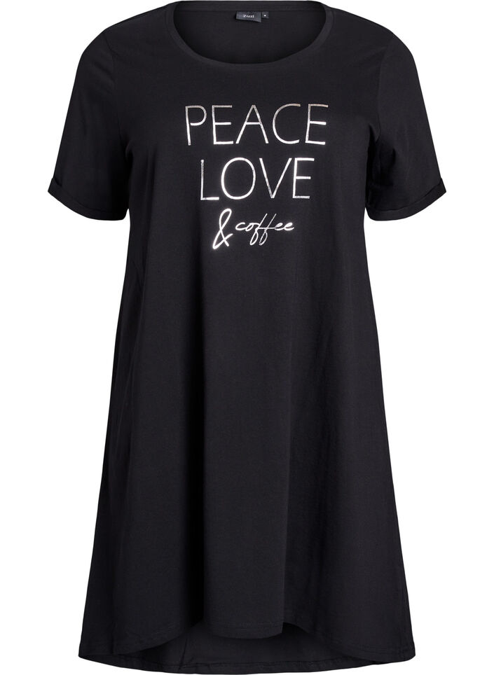 Chemise de nuit à manches courtes en coton biologique, Noir, Packshot image number 0